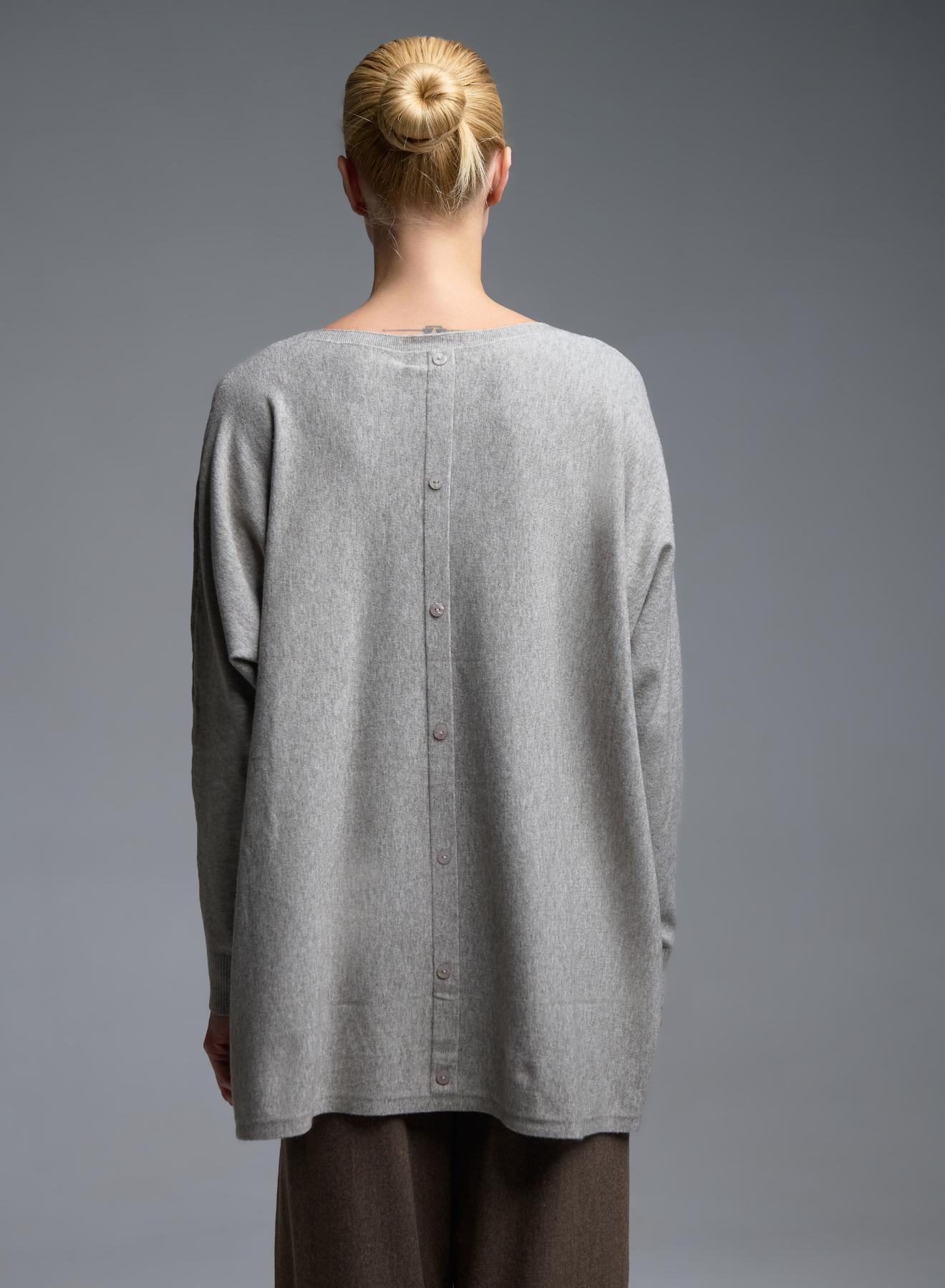 Taupe oversized πλεκτή Μπλούζα με διακοσμητικά κουμπιά στη πλάτη Beauty Women - 5