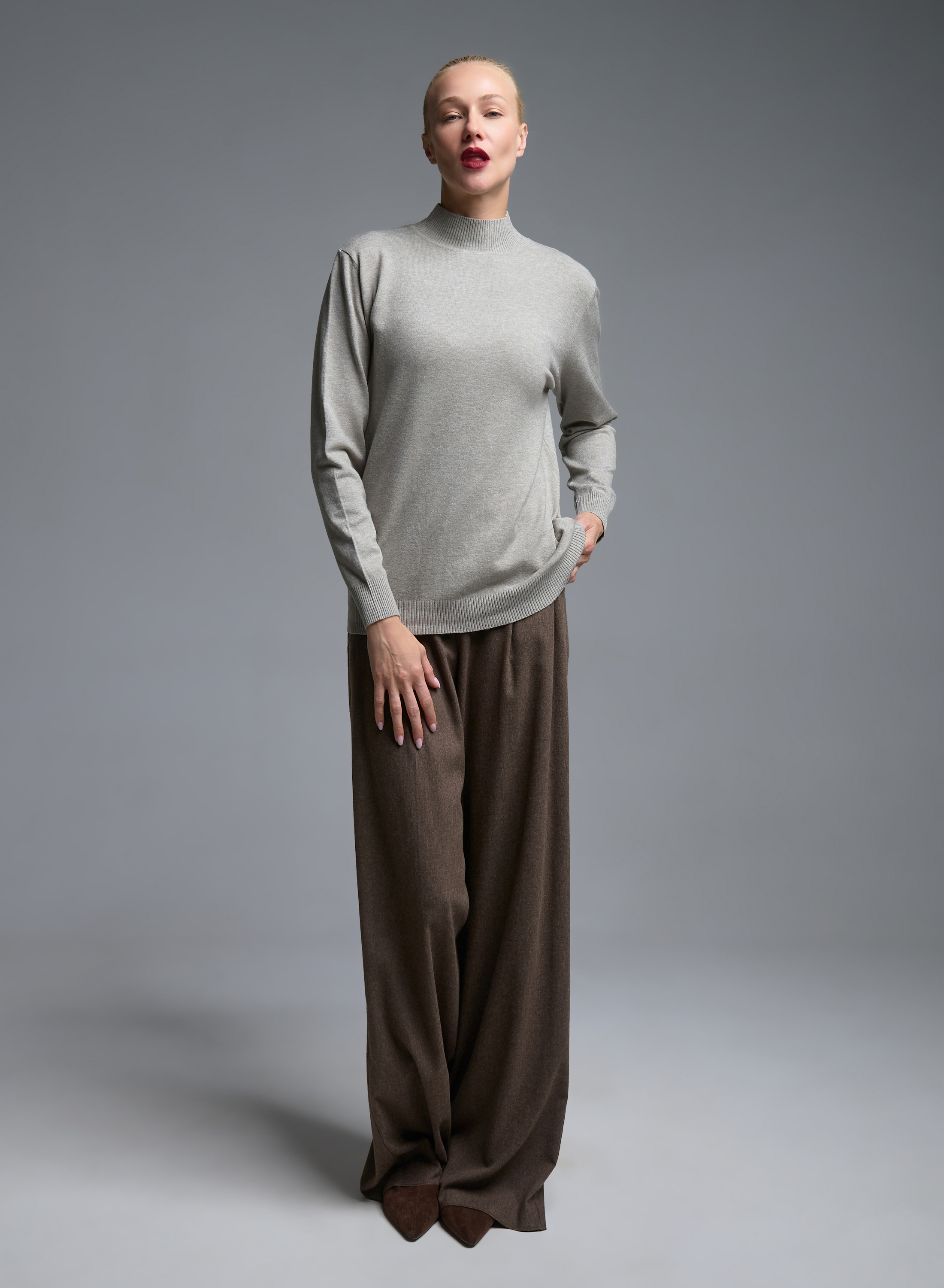 Taupe πλεκτή Μπλούζα ζιβάγκο Beauty Woman - 1