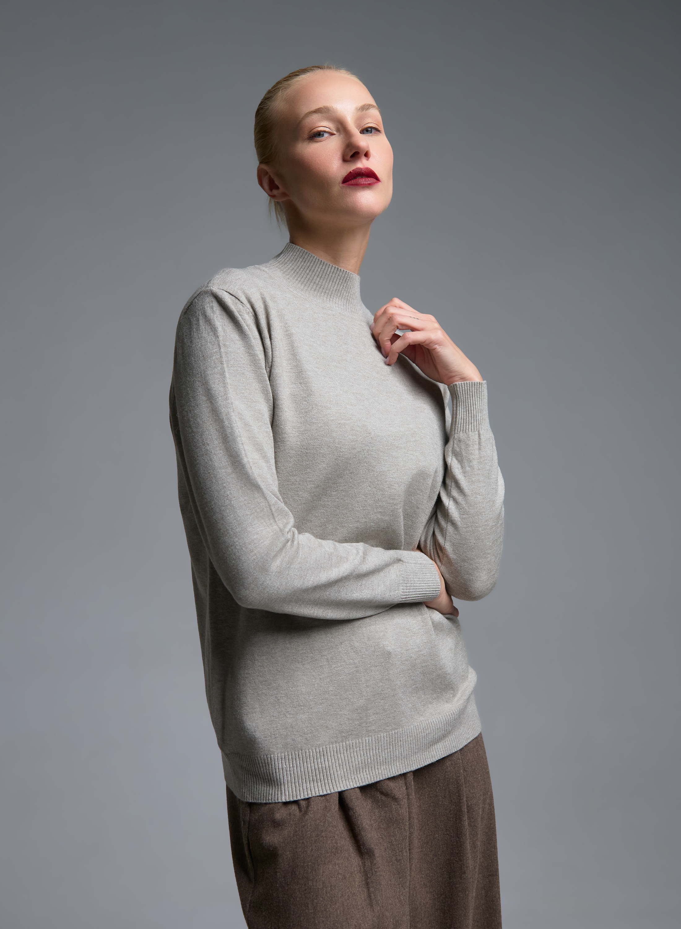 Taupe πλεκτή Μπλούζα ζιβάγκο Beauty Woman - 2