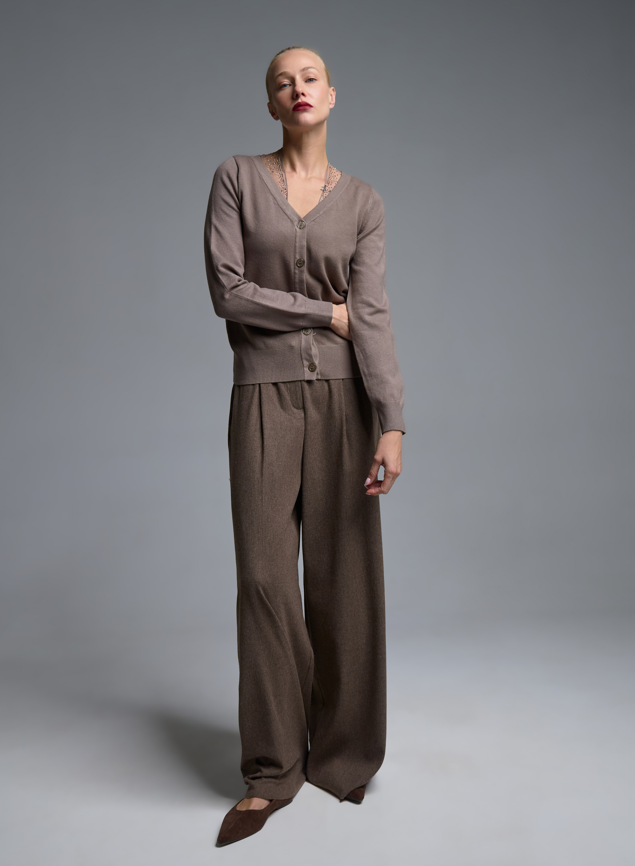 Taupe wide legs Trousers with pleats Emme Marella - 1