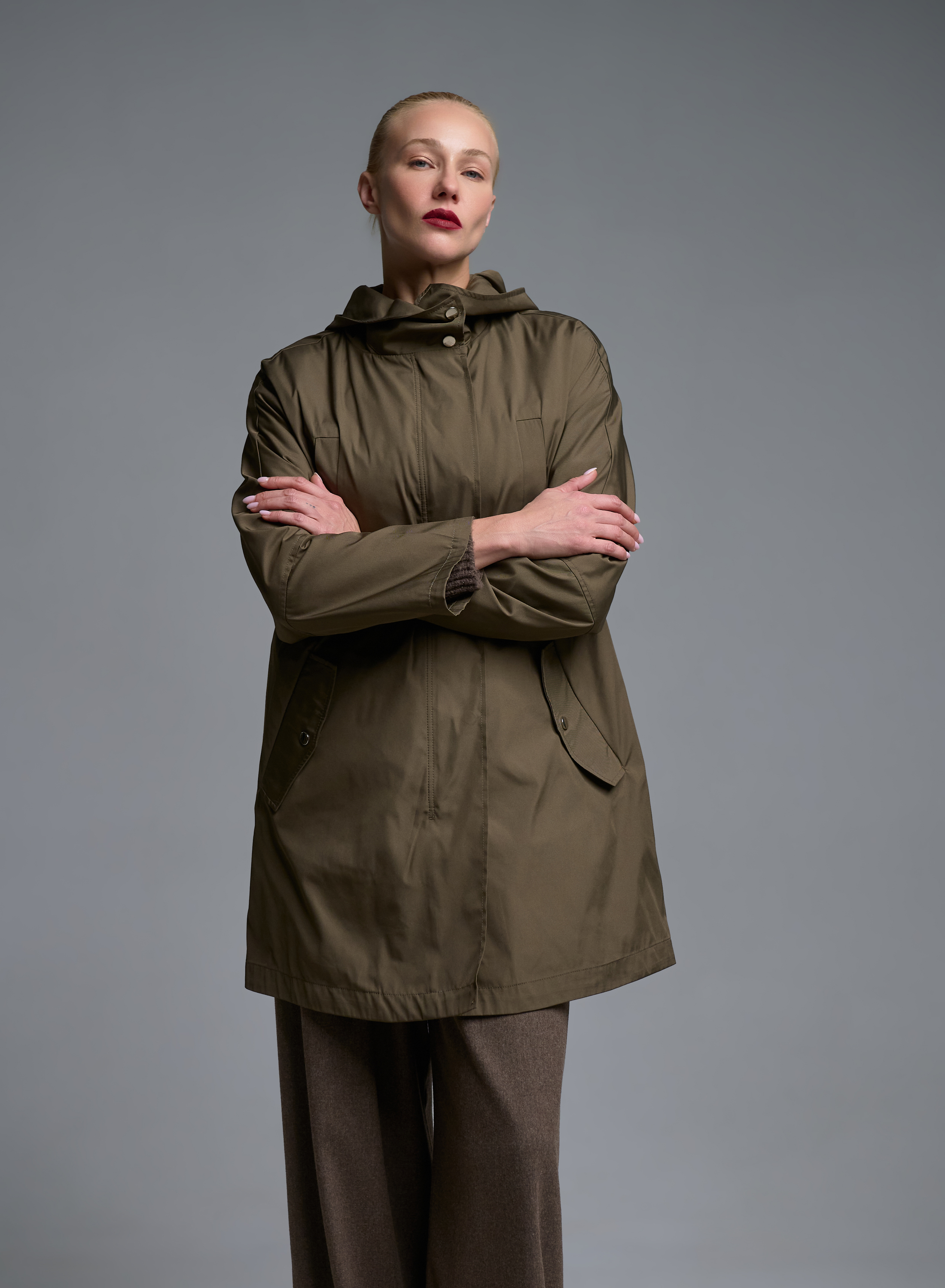 Taupe water proof hooded Parka with internal waist drawstring Emme Marella - 2