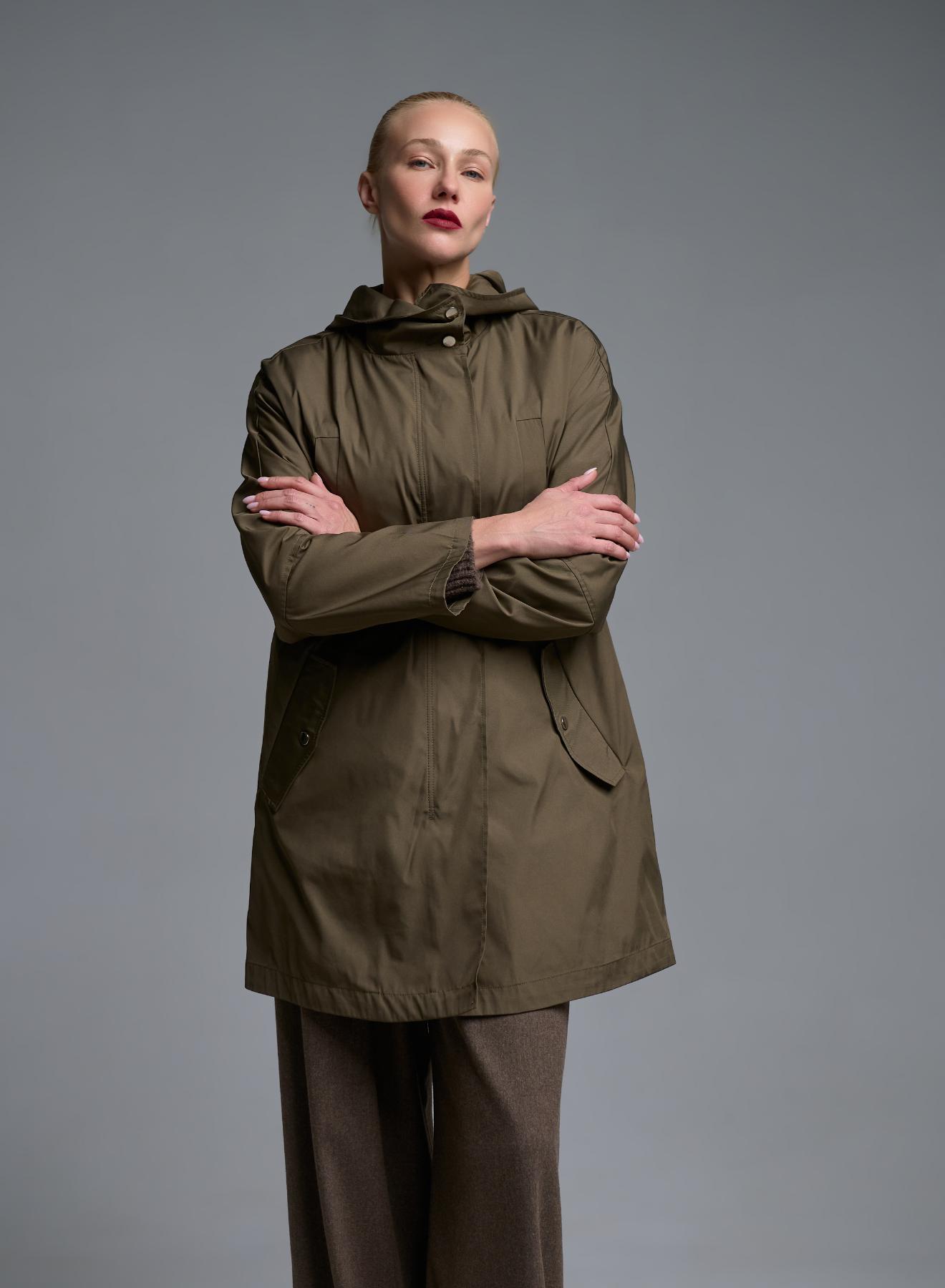 Taupe water proof hooded Parka with internal waist drawstring Emme Marella - 3