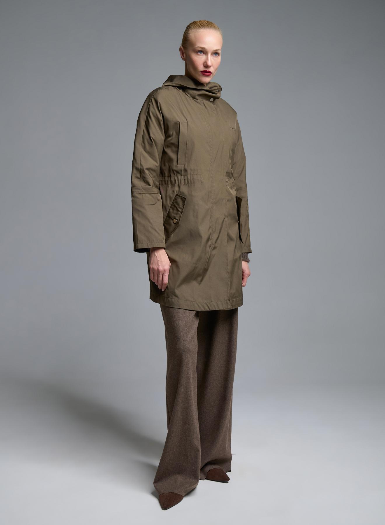 Taupe water proof hooded Parka with internal waist drawstring Emme Marella - 5