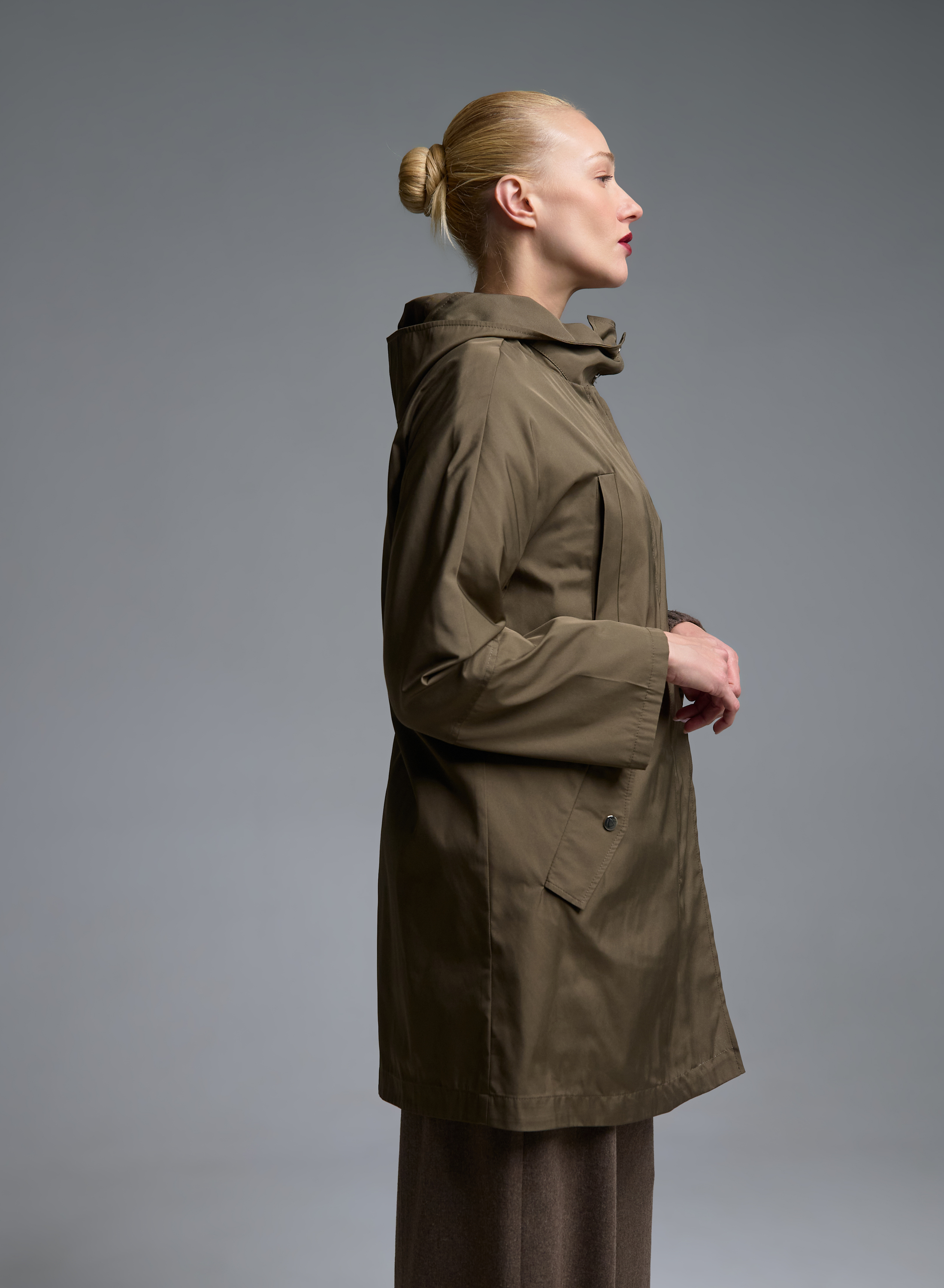 Taupe water proof hooded Parka with internal waist drawstring Emme Marella - 5