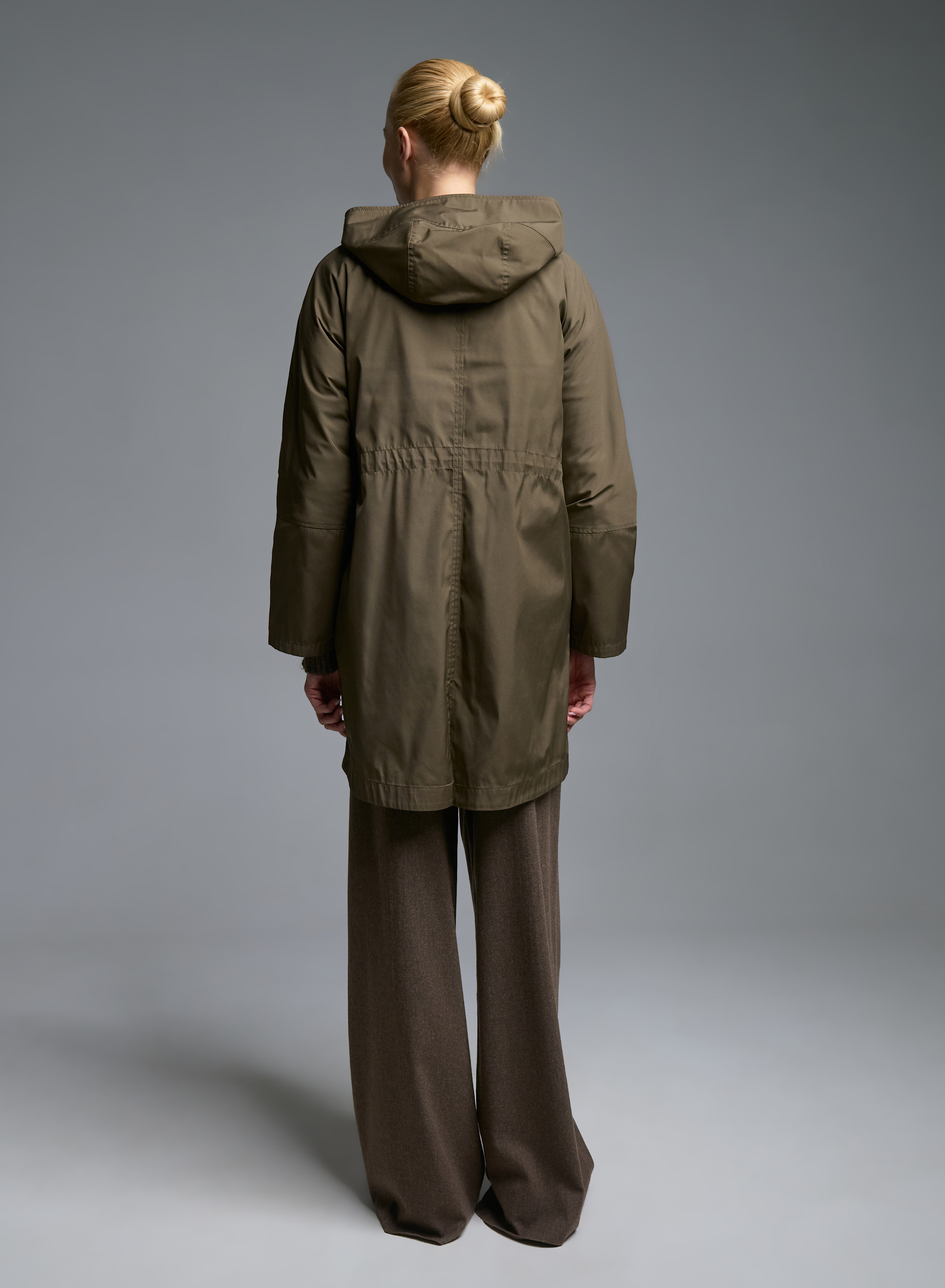 Taupe water proof hooded Parka with internal waist drawstring Emme Marella - 6
