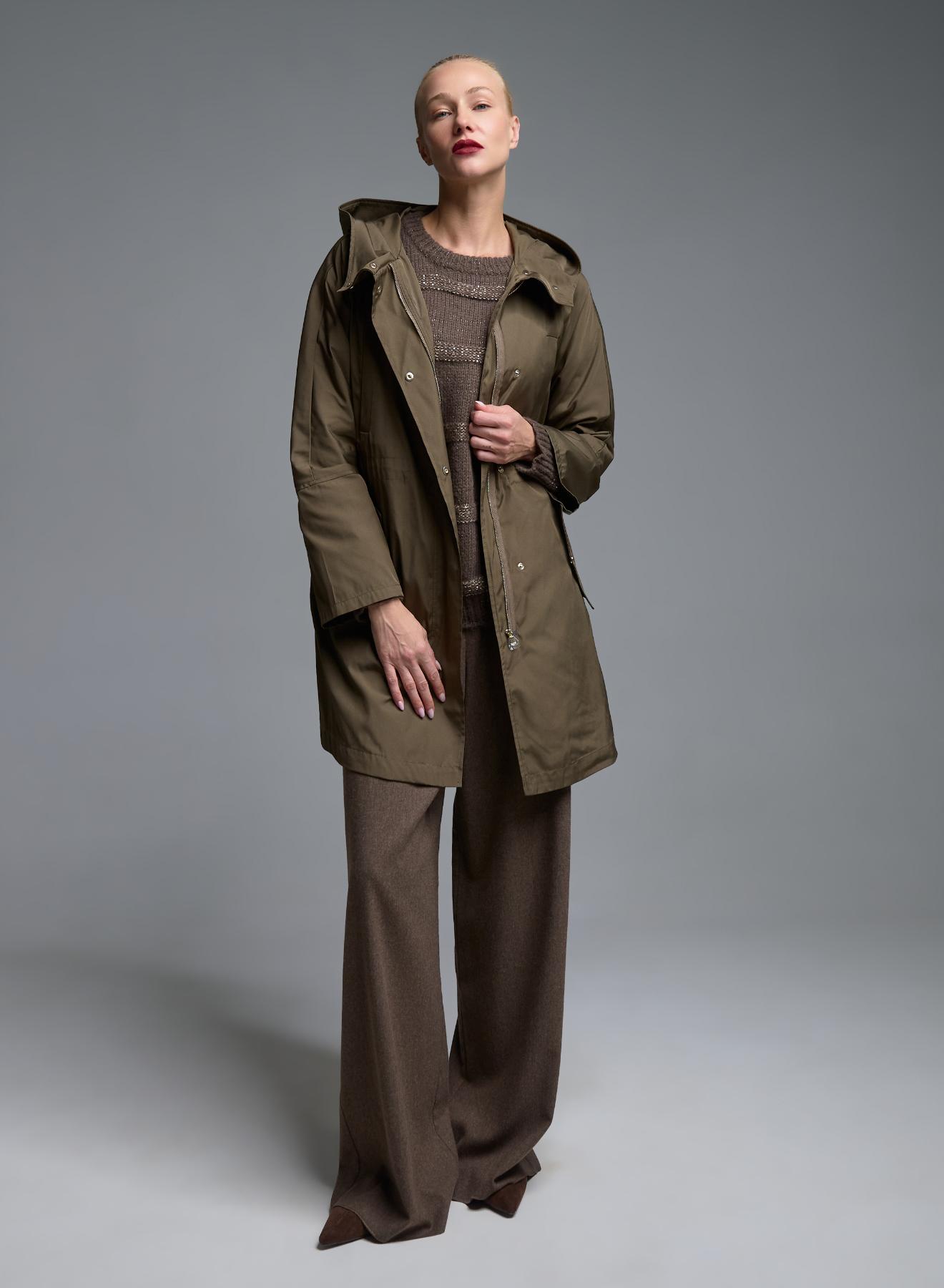 Taupe water proof hooded Parka with internal waist drawstring Emme Marella - 2