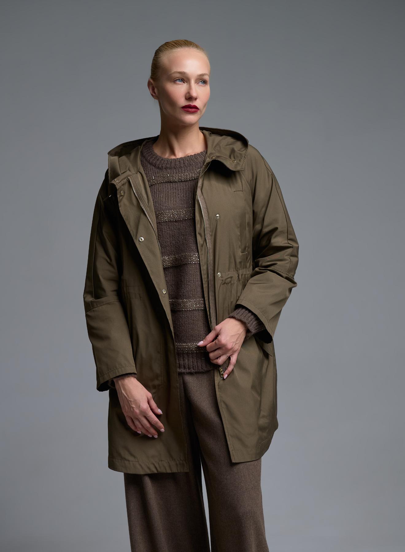 Taupe water proof hooded Parka with internal waist drawstring Emme Marella - 4