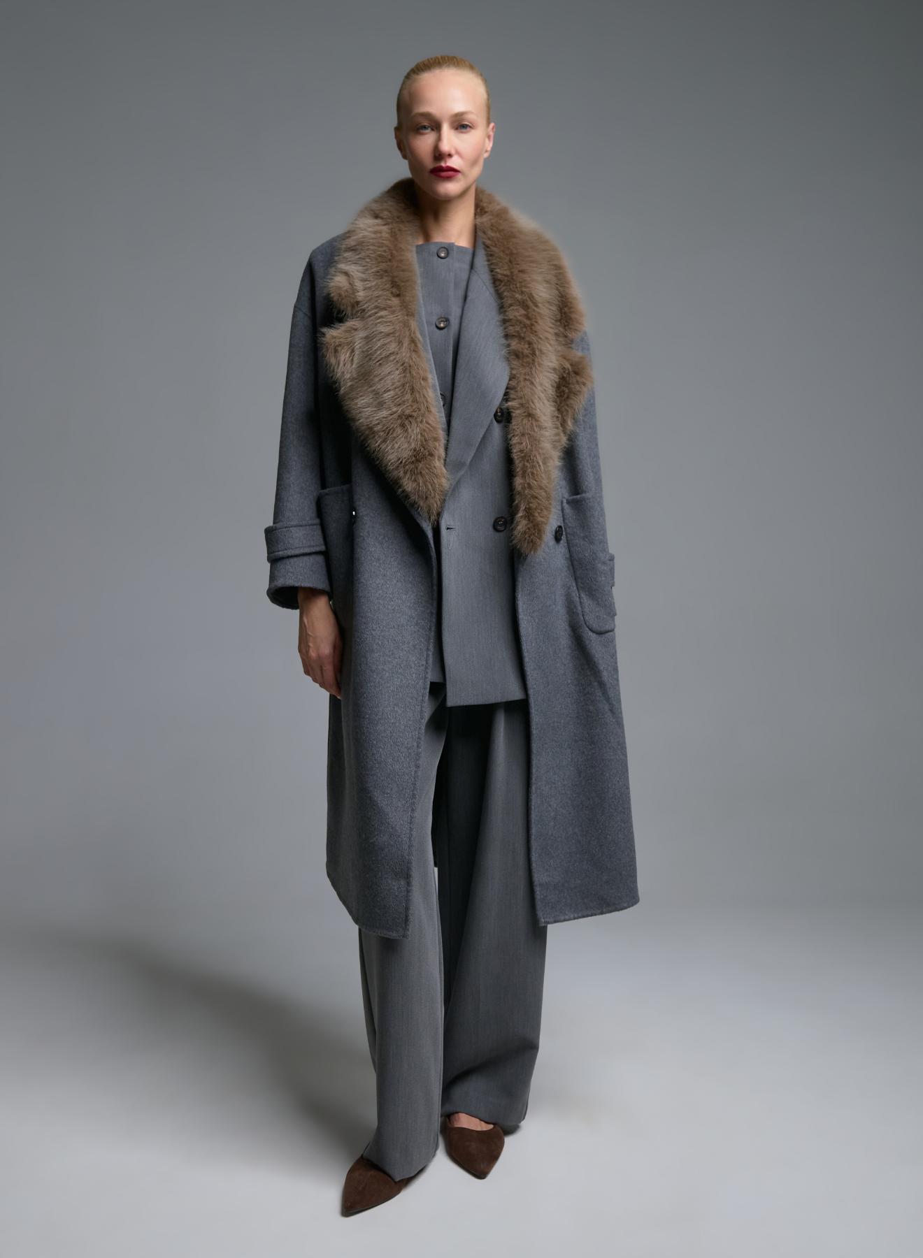 Grey double breasted Coat with detachable eco fur lapel Vicolo - 4