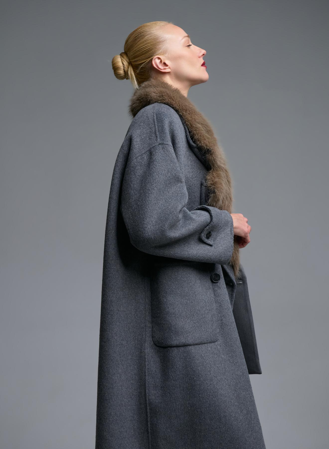 Grey double breasted Coat with detachable eco fur lapel Vicolo - 3
