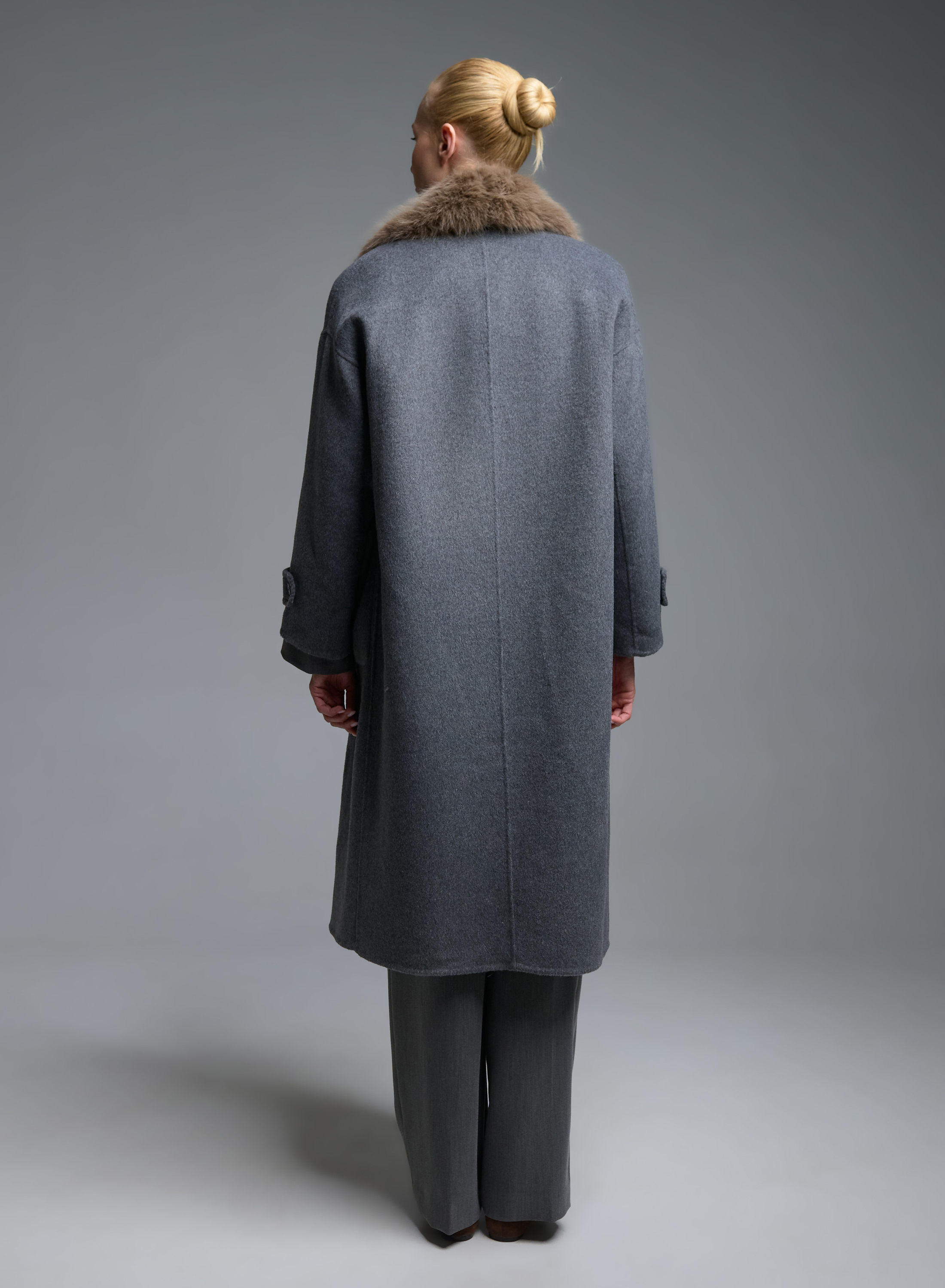 Grey double breasted Coat with detachable eco fur lapel Vicolo - 5