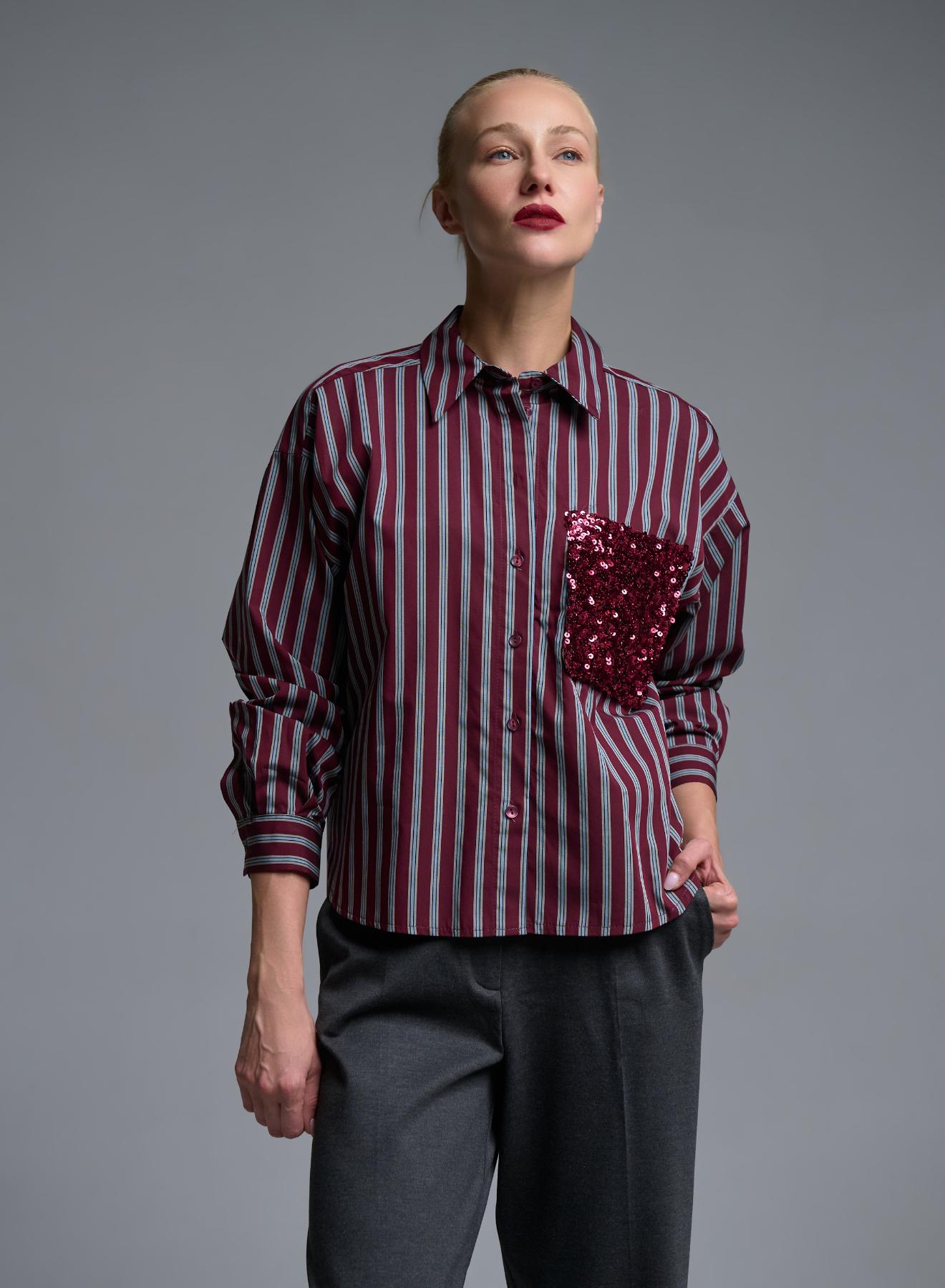 Grey-Bordeaux striped Shirt with sequins Tensione In - 1