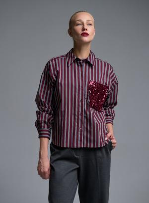 Grey-Bordeaux striped Shirt with sequins Tensione In - 68291