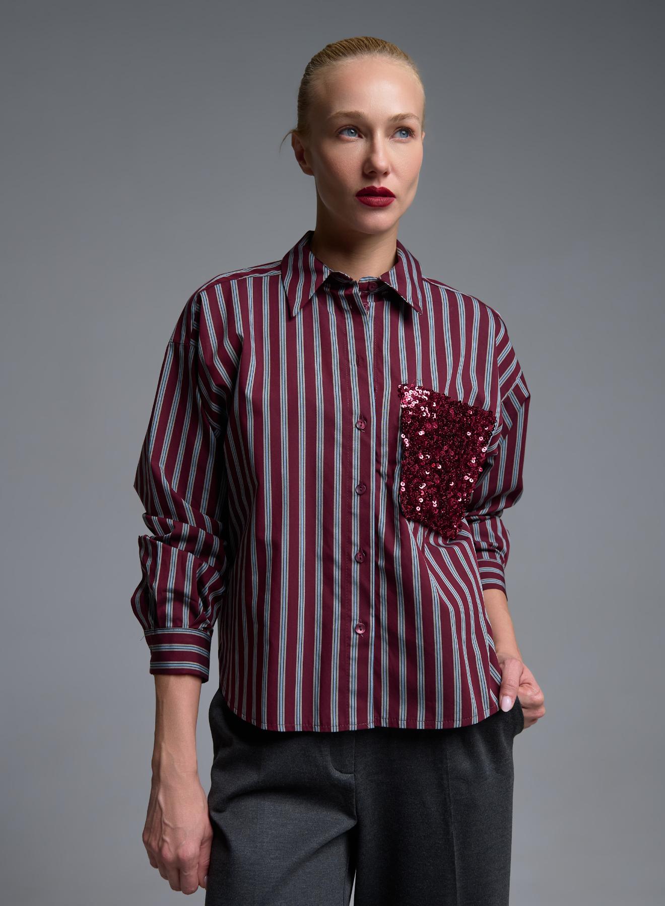 Grey-Bordeaux striped Shirt with sequins Tensione In - 3