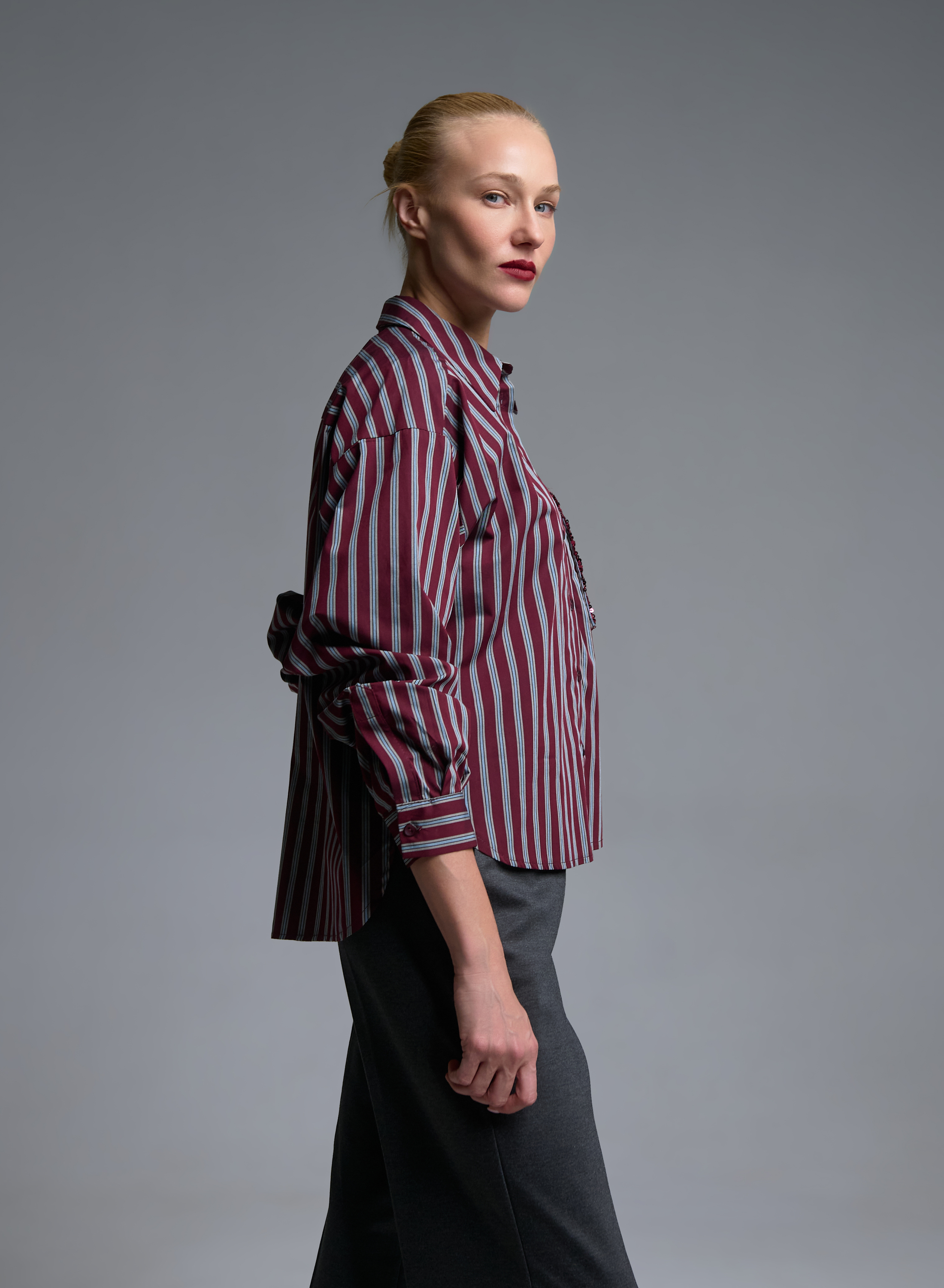Grey-Bordeaux striped Shirt with sequins Tensione In - 1