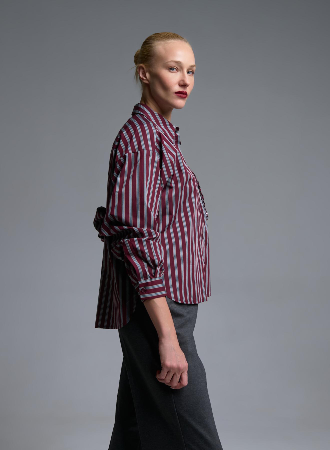 Grey-Bordeaux striped Shirt with sequins Tensione In - 2