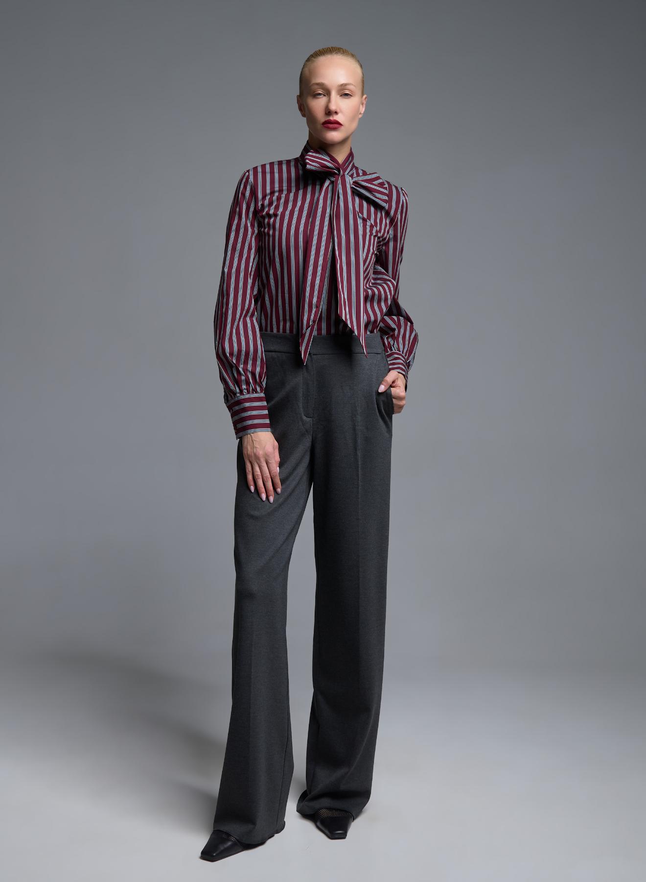 Grey-Bordeaux striped Shirt with a tie collar Tensione In - 1