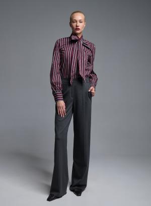 Grey-Bordeaux striped Shirt with a tie collar Tensione In - 68296