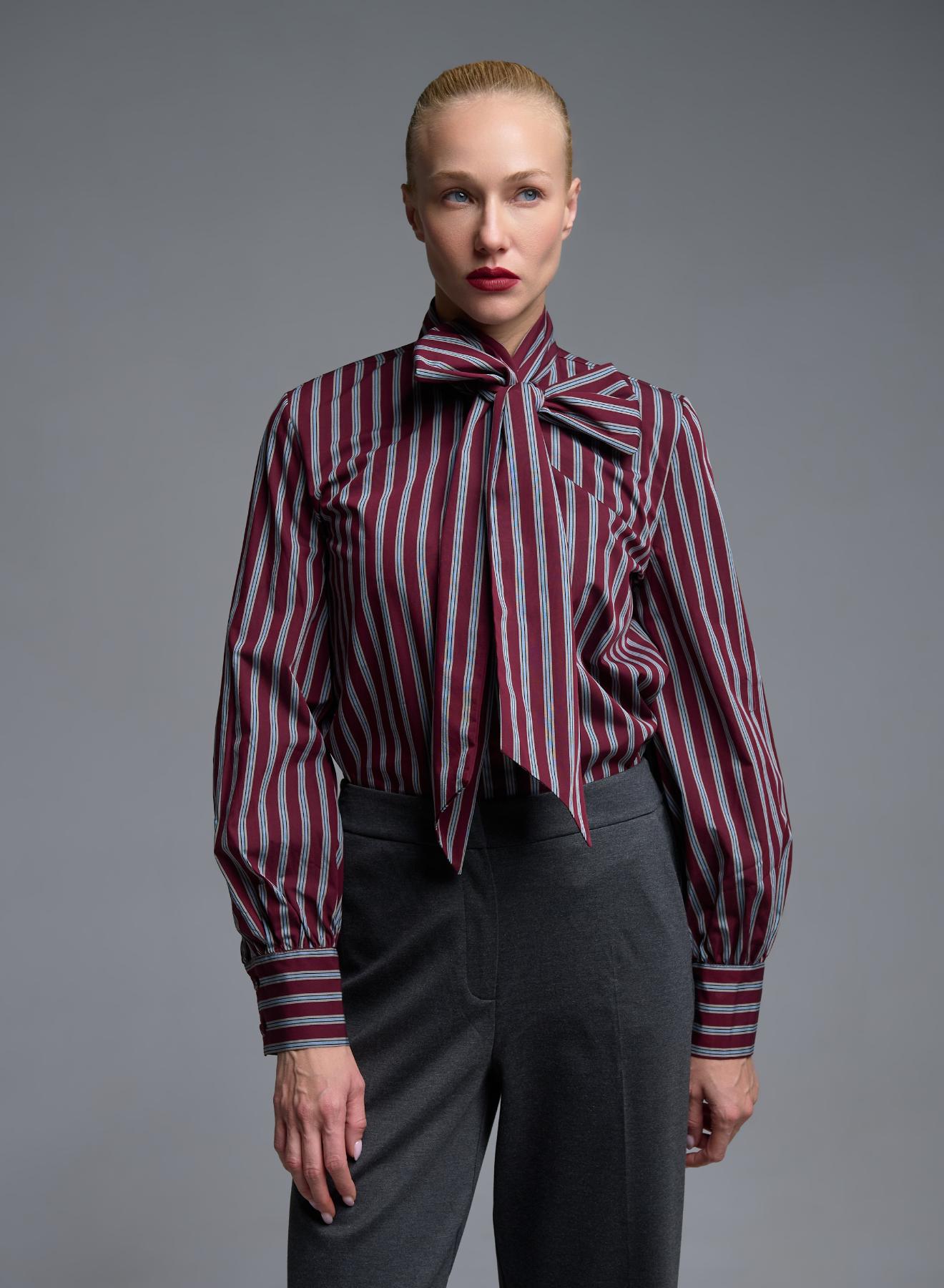 Grey-Bordeaux striped Shirt with a tie collar Tensione In - 2