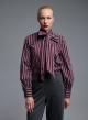 Grey-Bordeaux striped Shirt with a tie collar Tensione In - 1