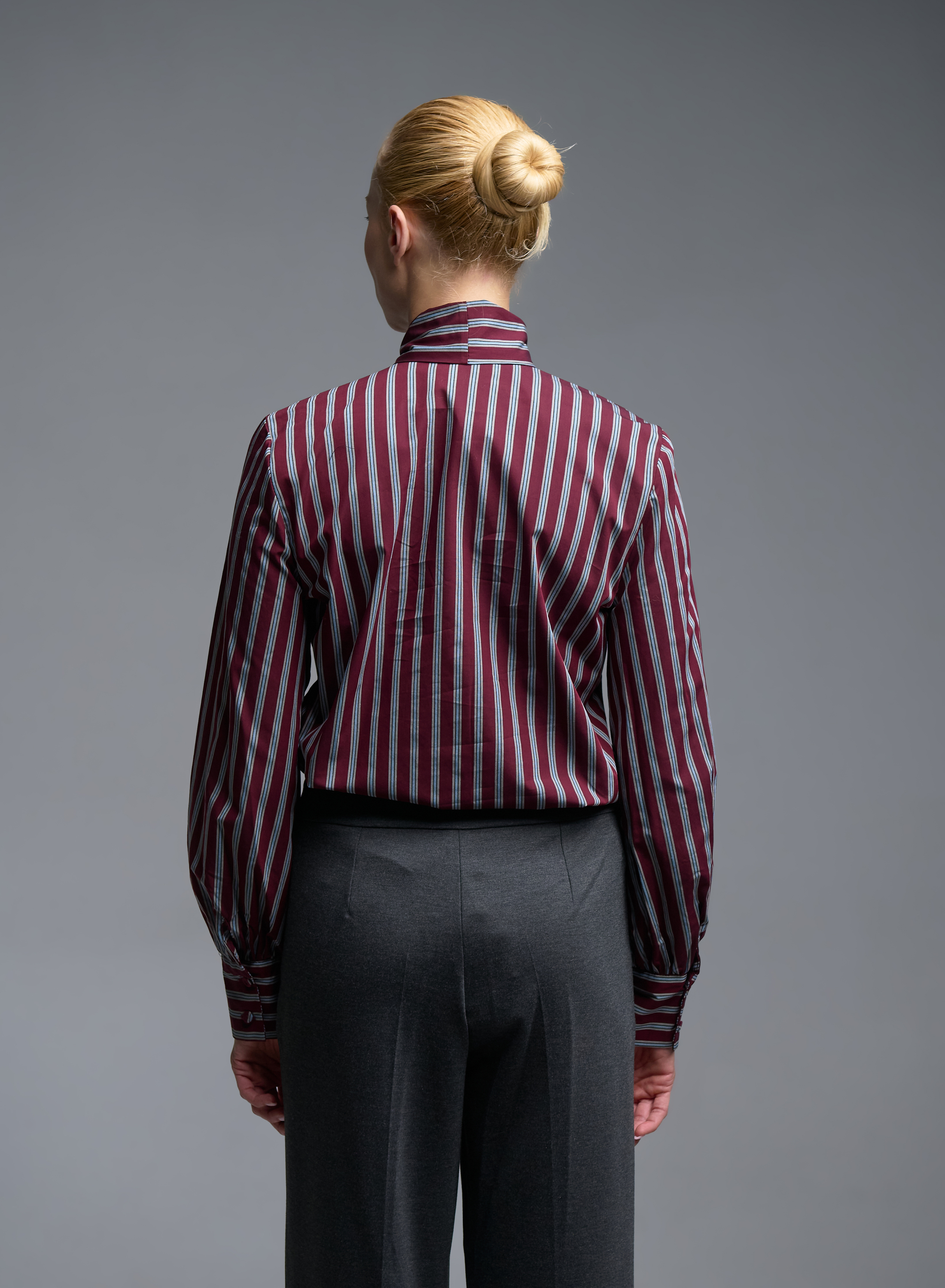 Grey-Bordeaux striped Shirt with a tie collar Tensione In - 4