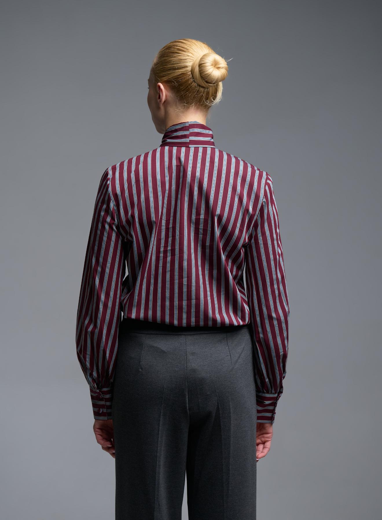 Grey-Bordeaux striped Shirt with a tie collar Tensione In - 5