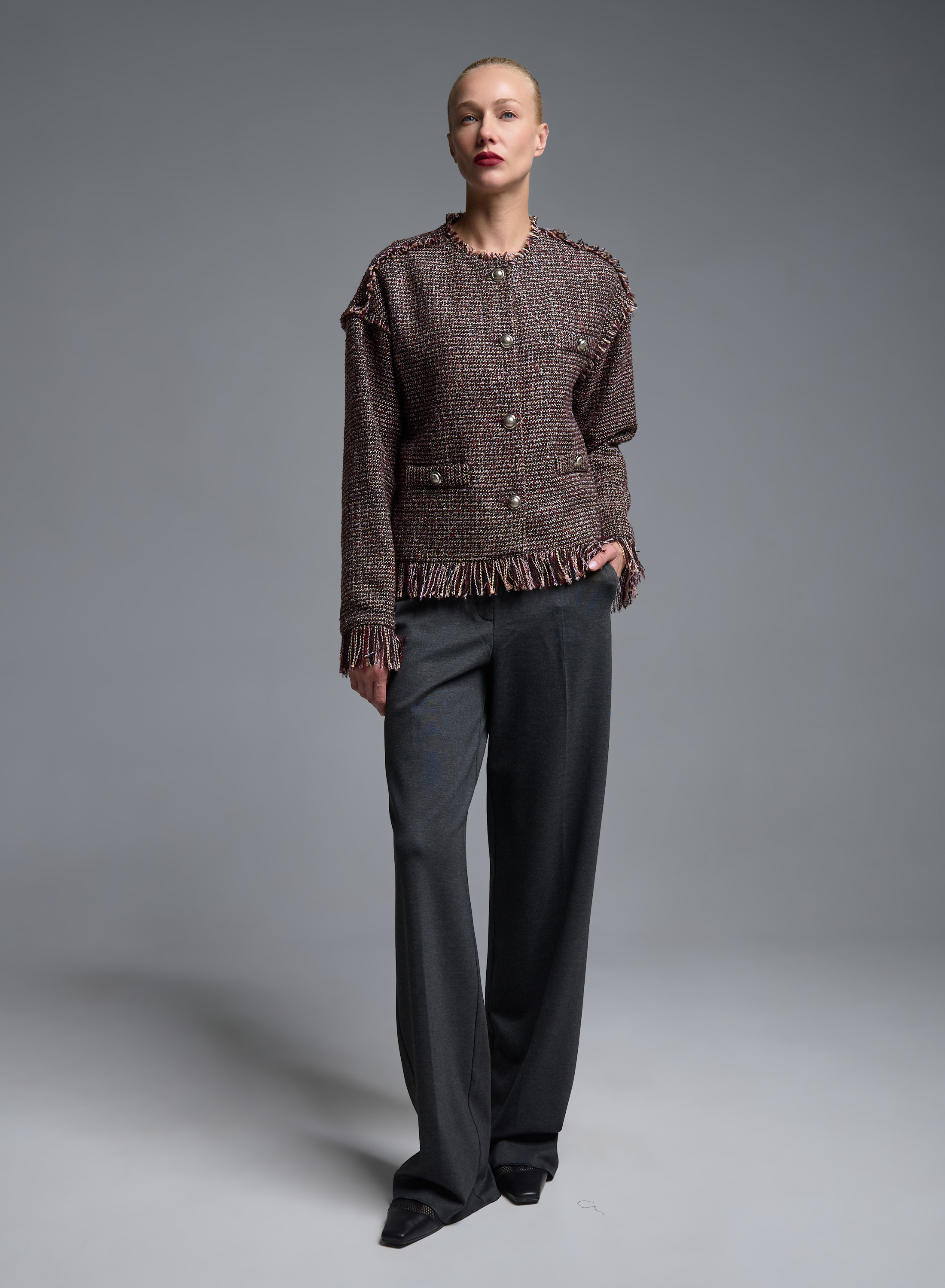 Bordeaux Jacket with fringes and decorative buttons Imperial - 2