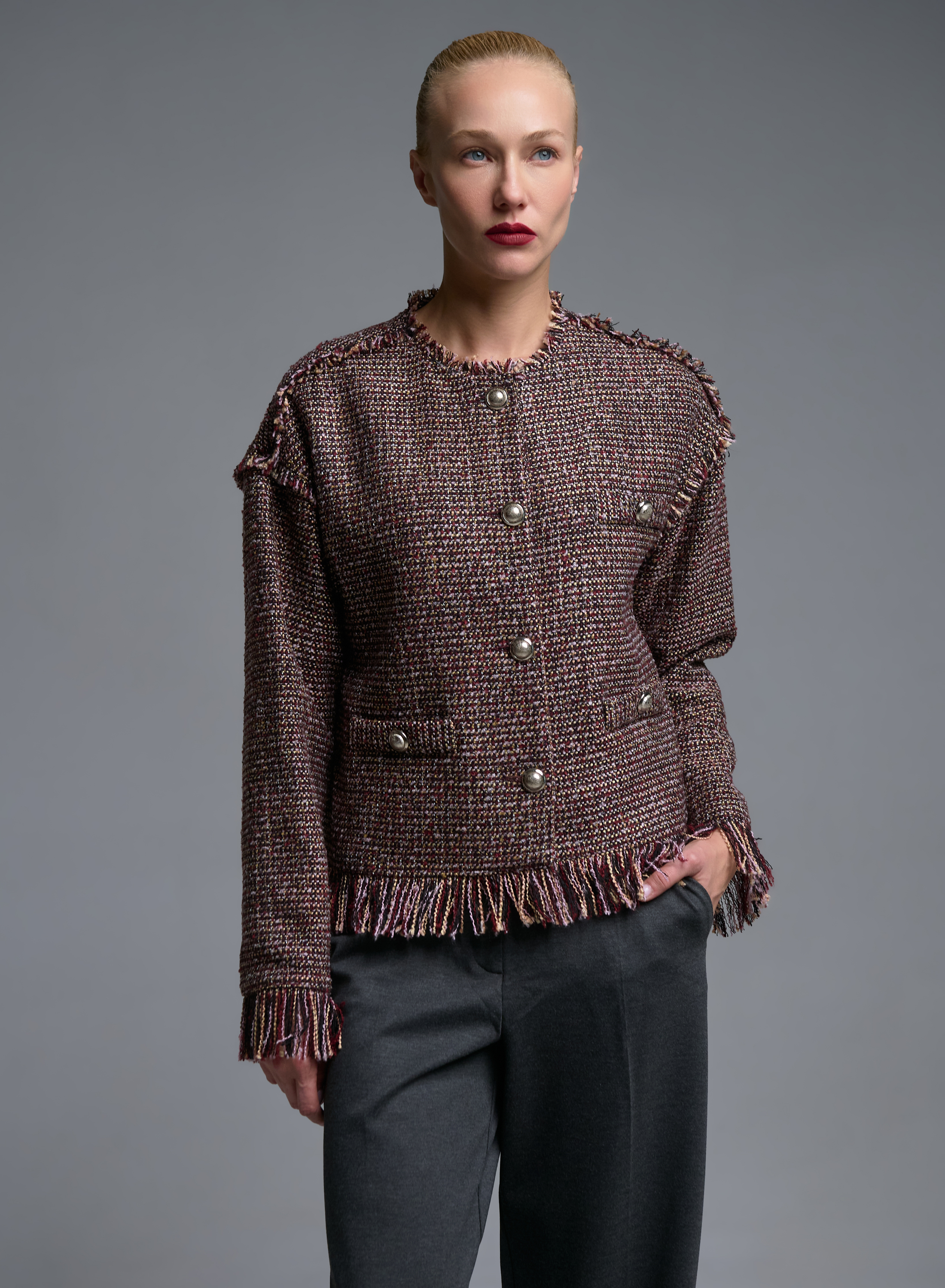 Bordeaux Jacket with fringes and decorative buttons Imperial - 1