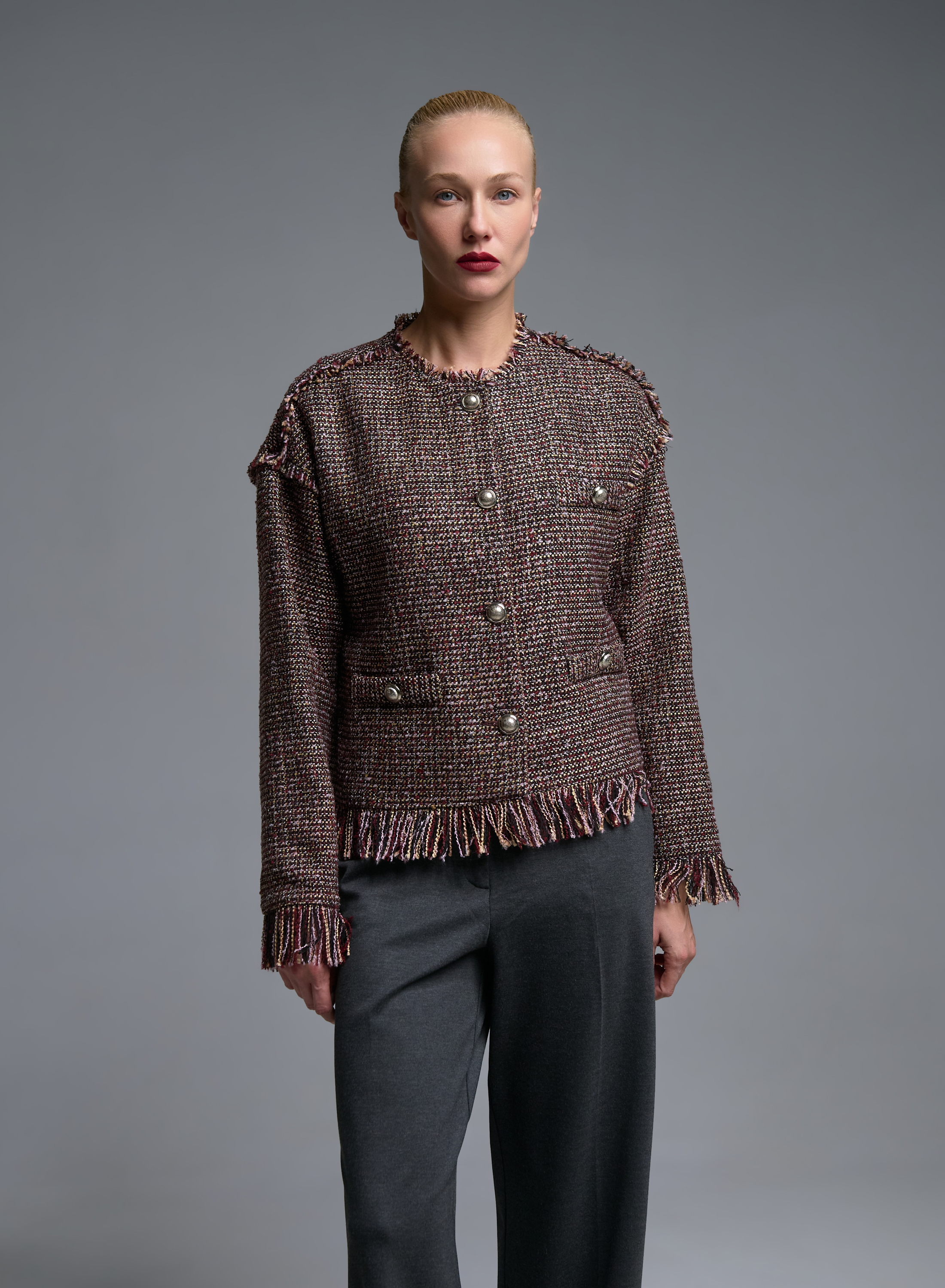 Bordeaux Jacket with fringes and decorative buttons Imperial - 0