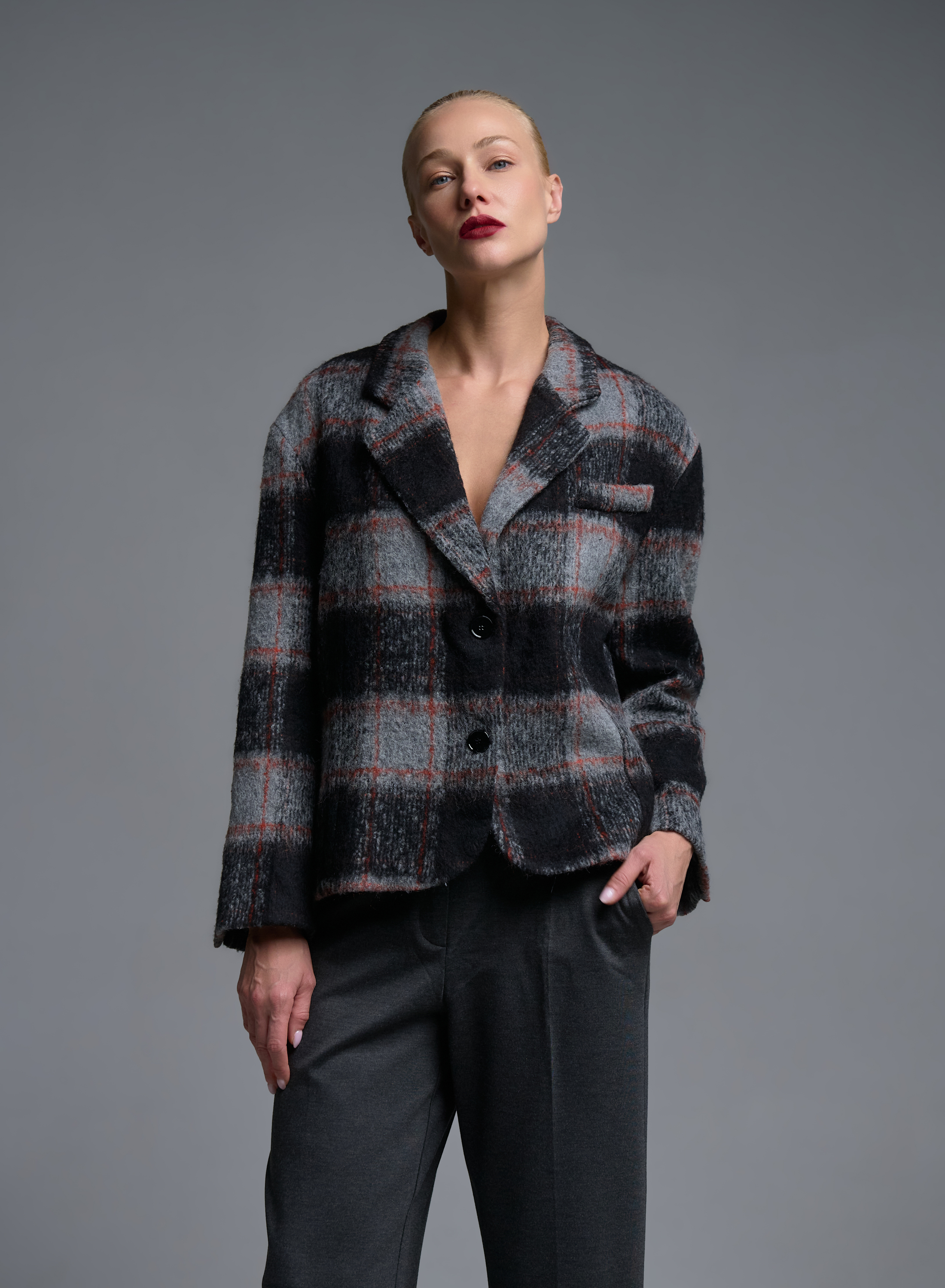 Grey-Bordeaux plaid Jacket Vicolo - 1