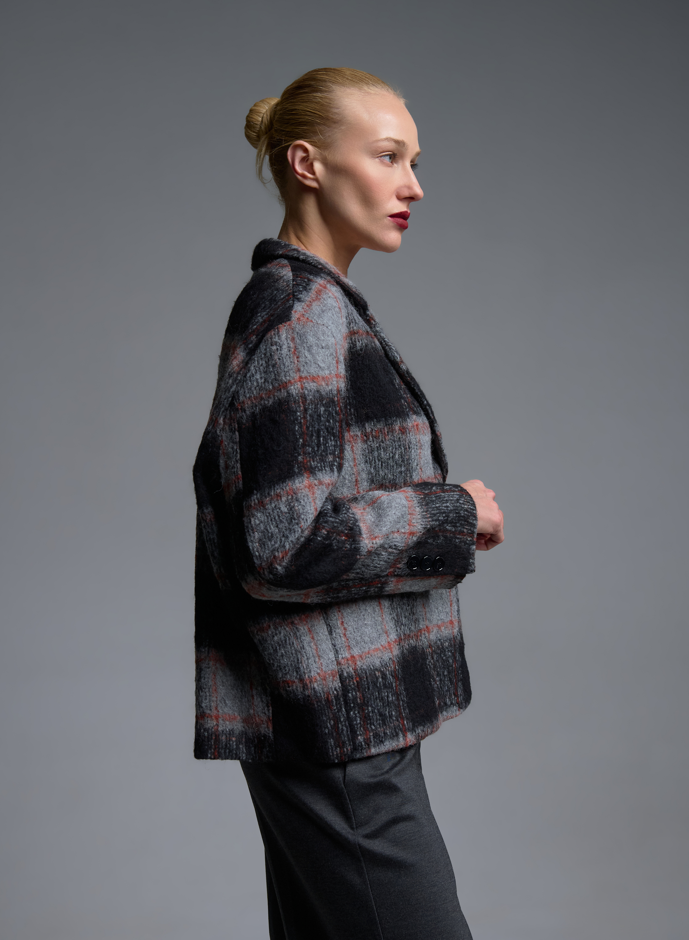 Grey-Bordeaux plaid Jacket Vicolo - 3