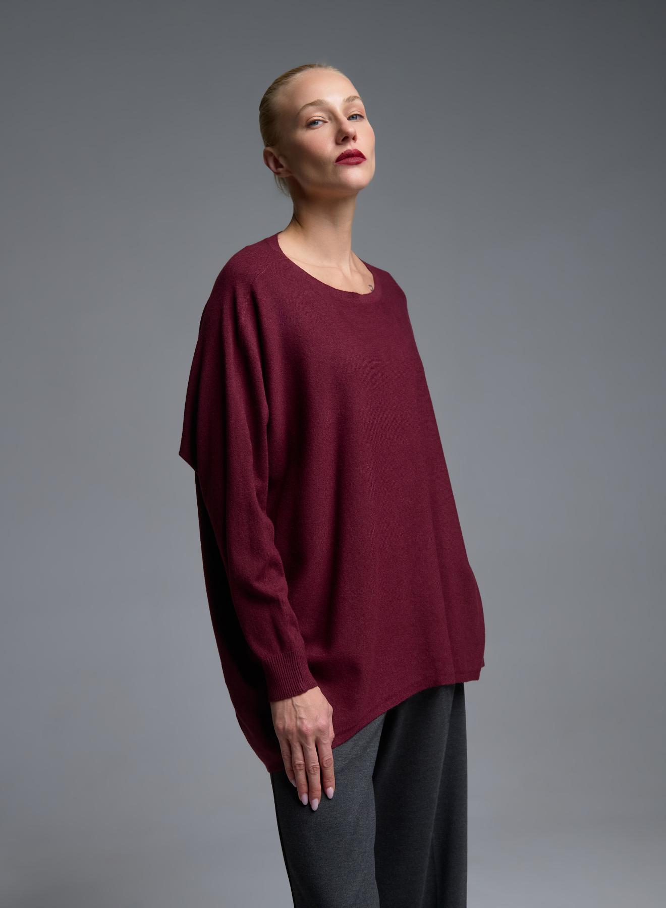 Μπορντώ oversized πλεκτή Μπλούζα με διακοσμητικά κουμπιά στη πλάτη Beauty Women - 1