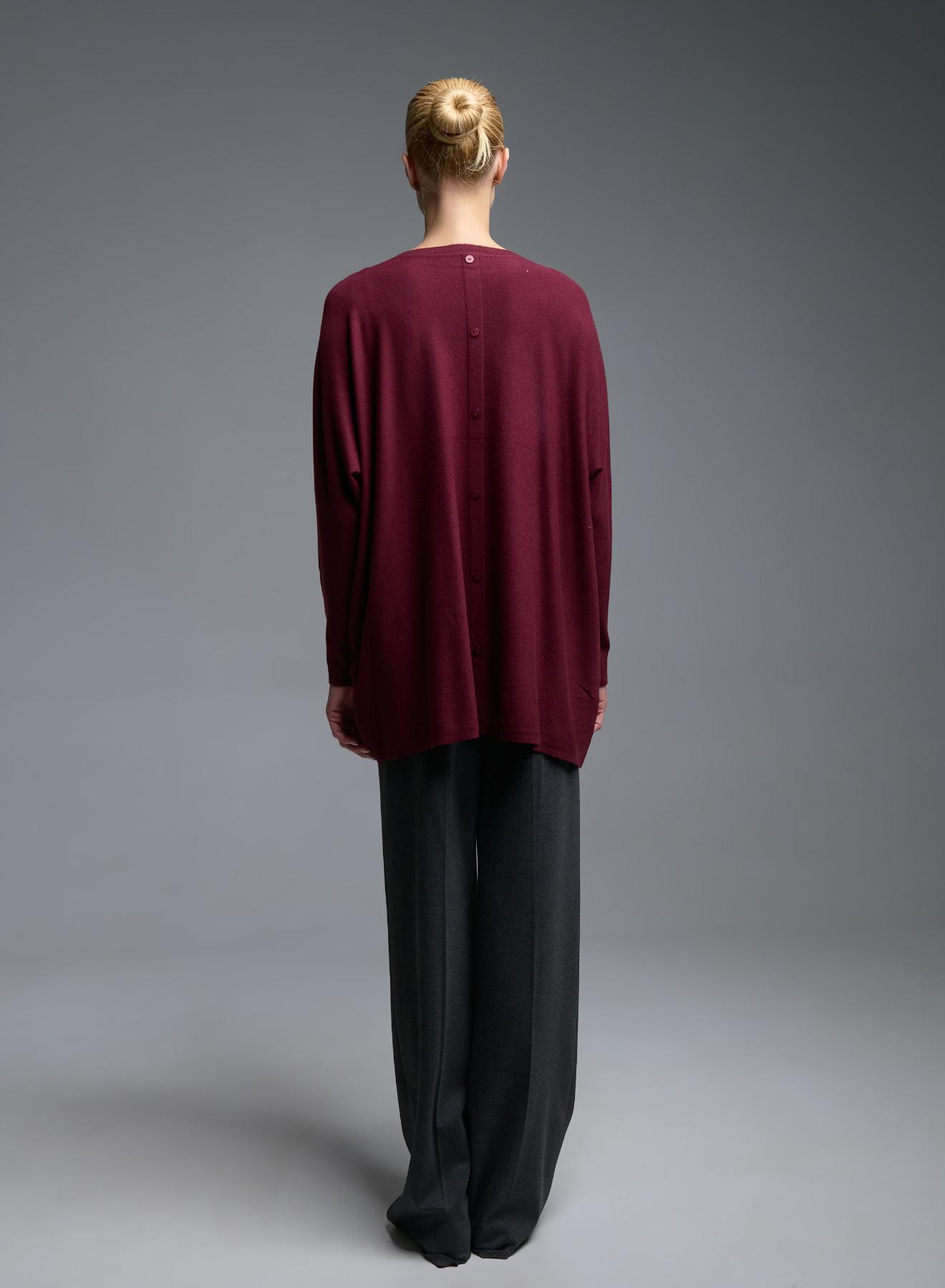 Μπορντώ oversized πλεκτή Μπλούζα με διακοσμητικά κουμπιά στη πλάτη Beauty Women - 4