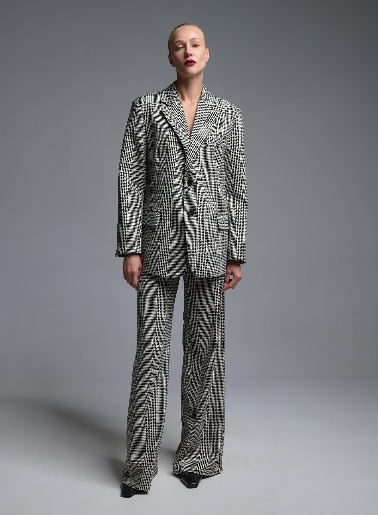 White-Black two buttoned plaid Jacket Vicolo - 2