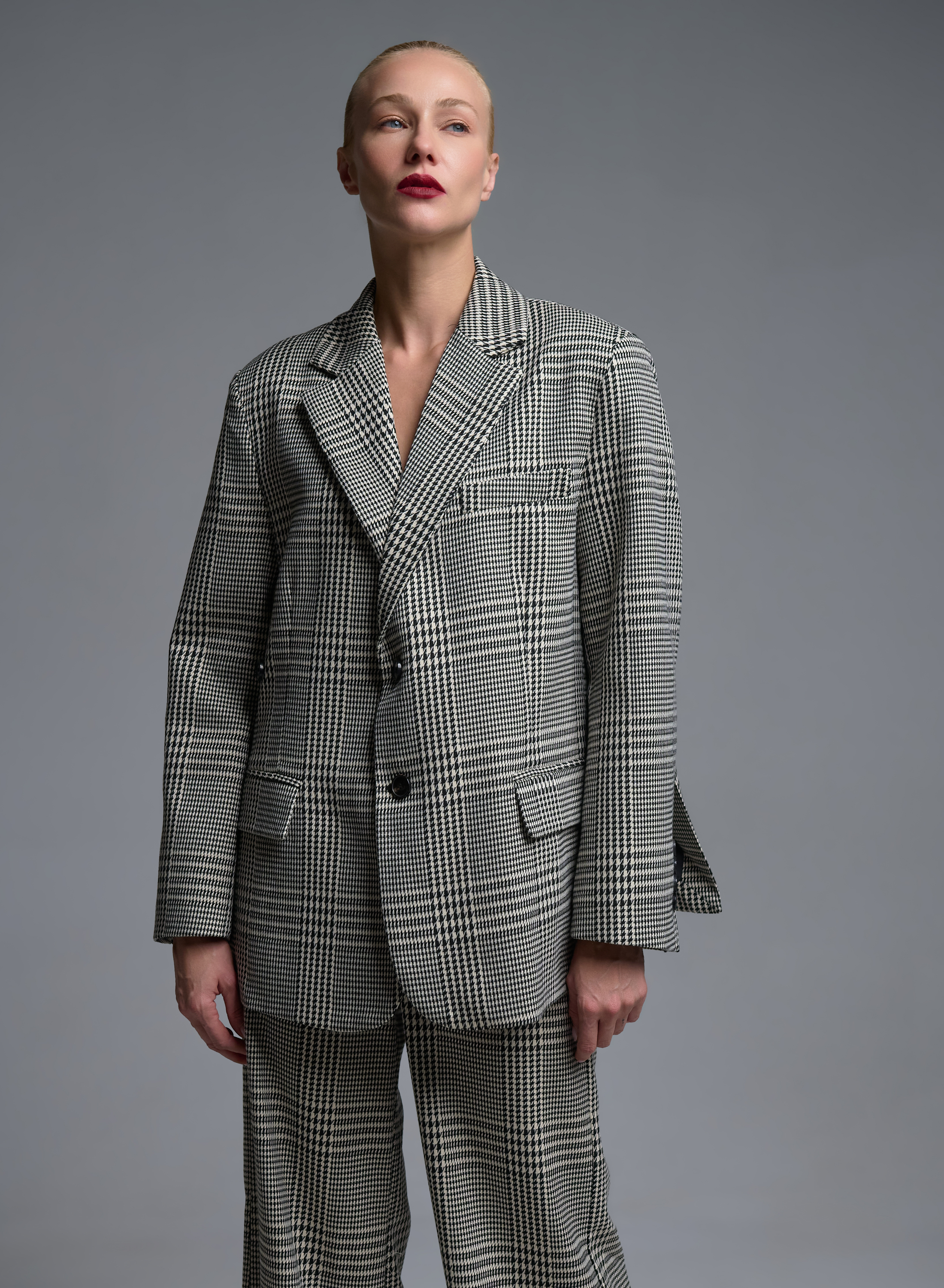 White-Black two buttoned plaid Jacket Vicolo - 0