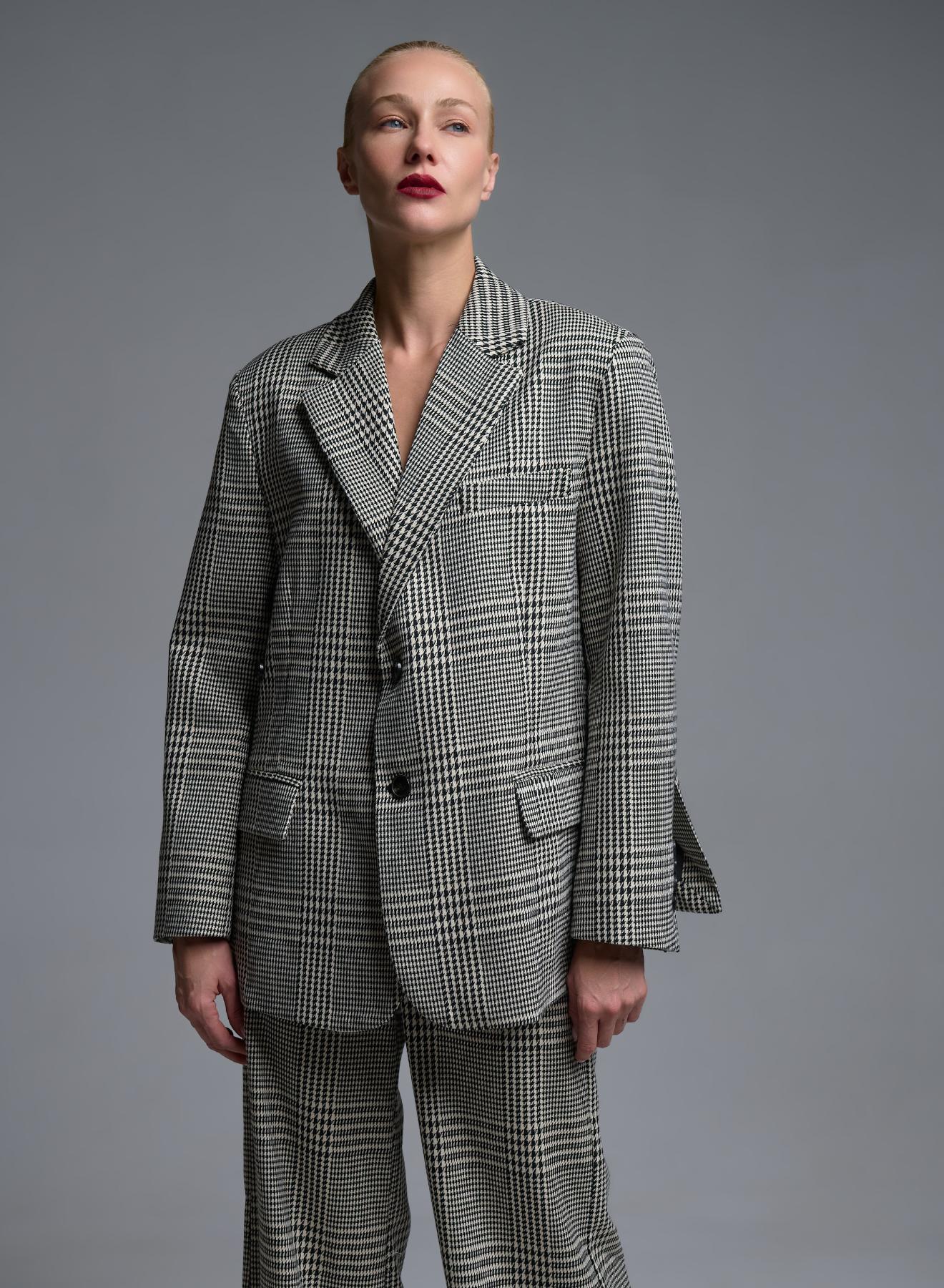 White-Black two buttoned plaid Jacket Vicolo - 1
