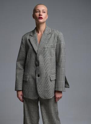 White-Black two buttoned plaid Jacket Vicolo - 68517