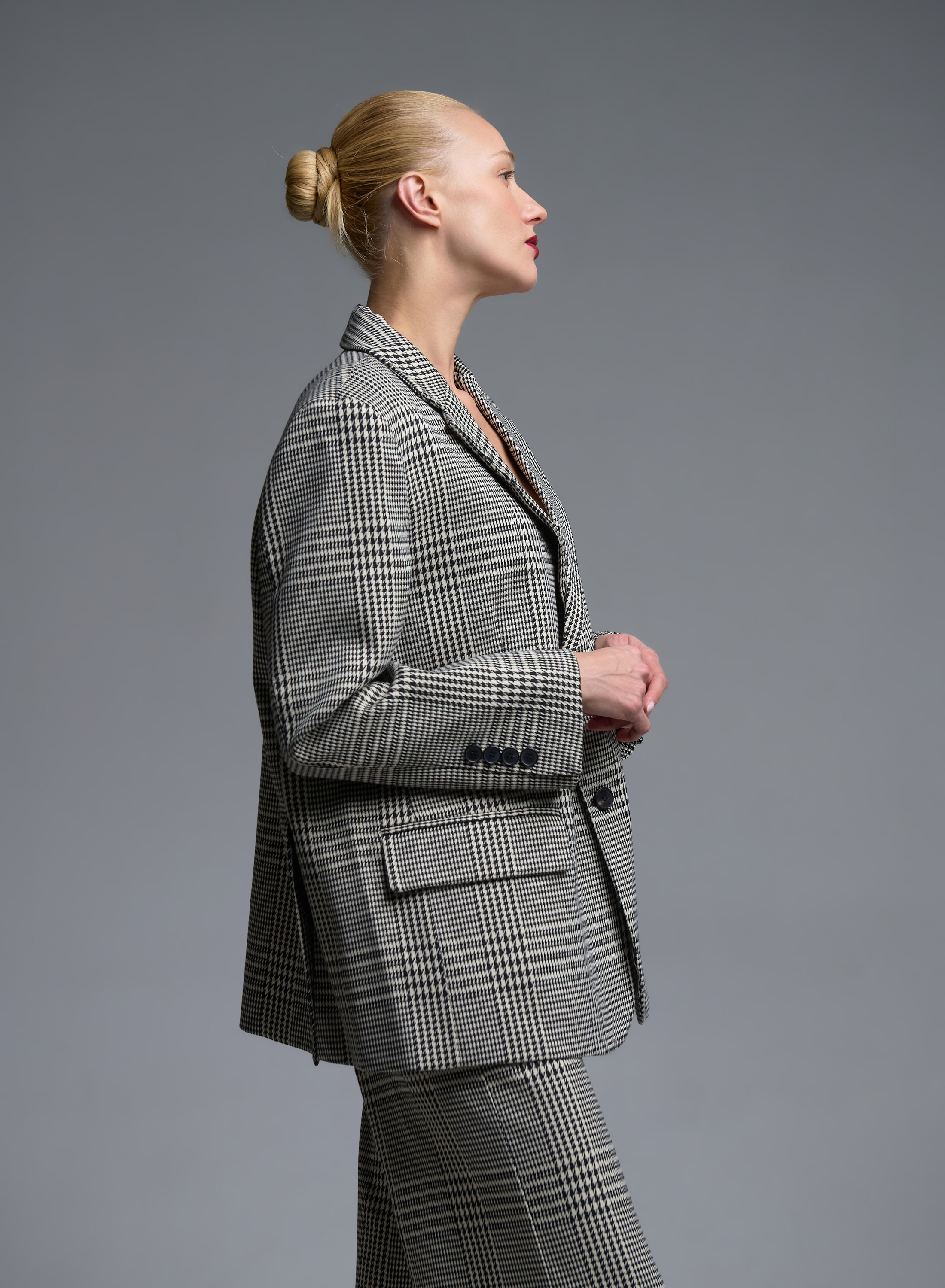 White-Black two buttoned plaid Jacket Vicolo - 3