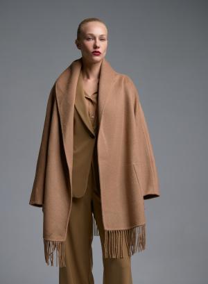 Camel Fringed Coat with belt Vicolo - 68489