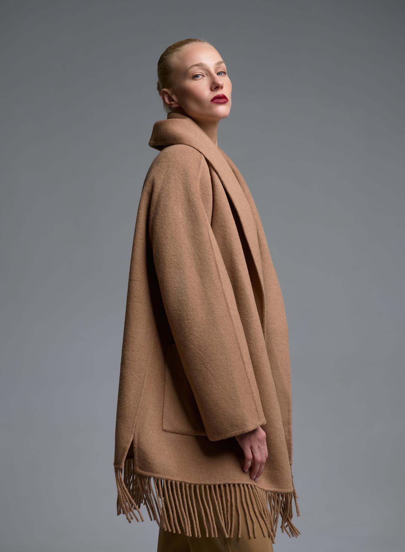 Camel Fringed Coat with belt Vicolo - 3