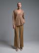 Camel knitted Cardigan with sequins, with V neckline and with patch pockets Valentina Milano - 1