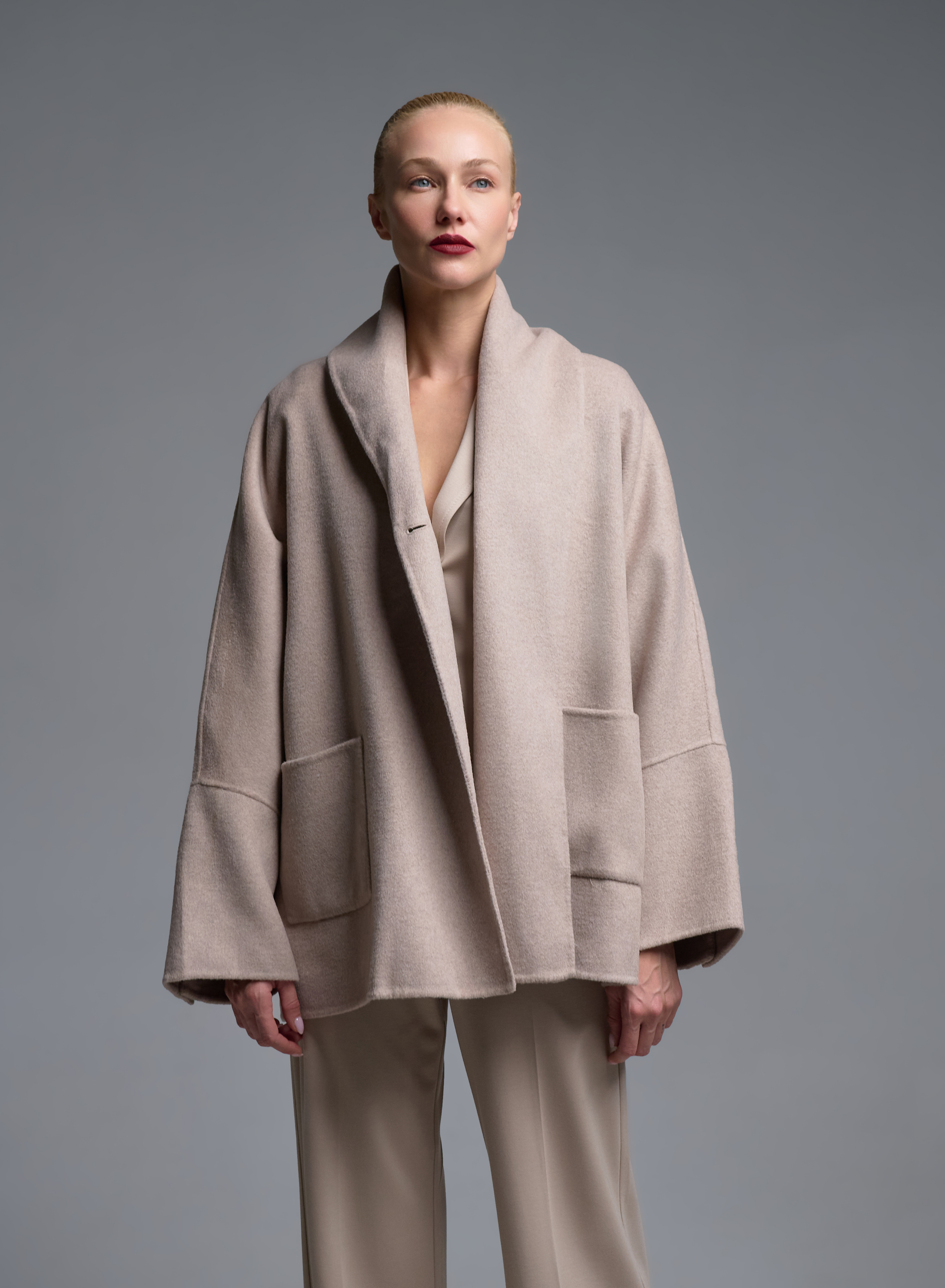 Beigr Cardigan Coat with tuxedo lapel Vicolo - 3