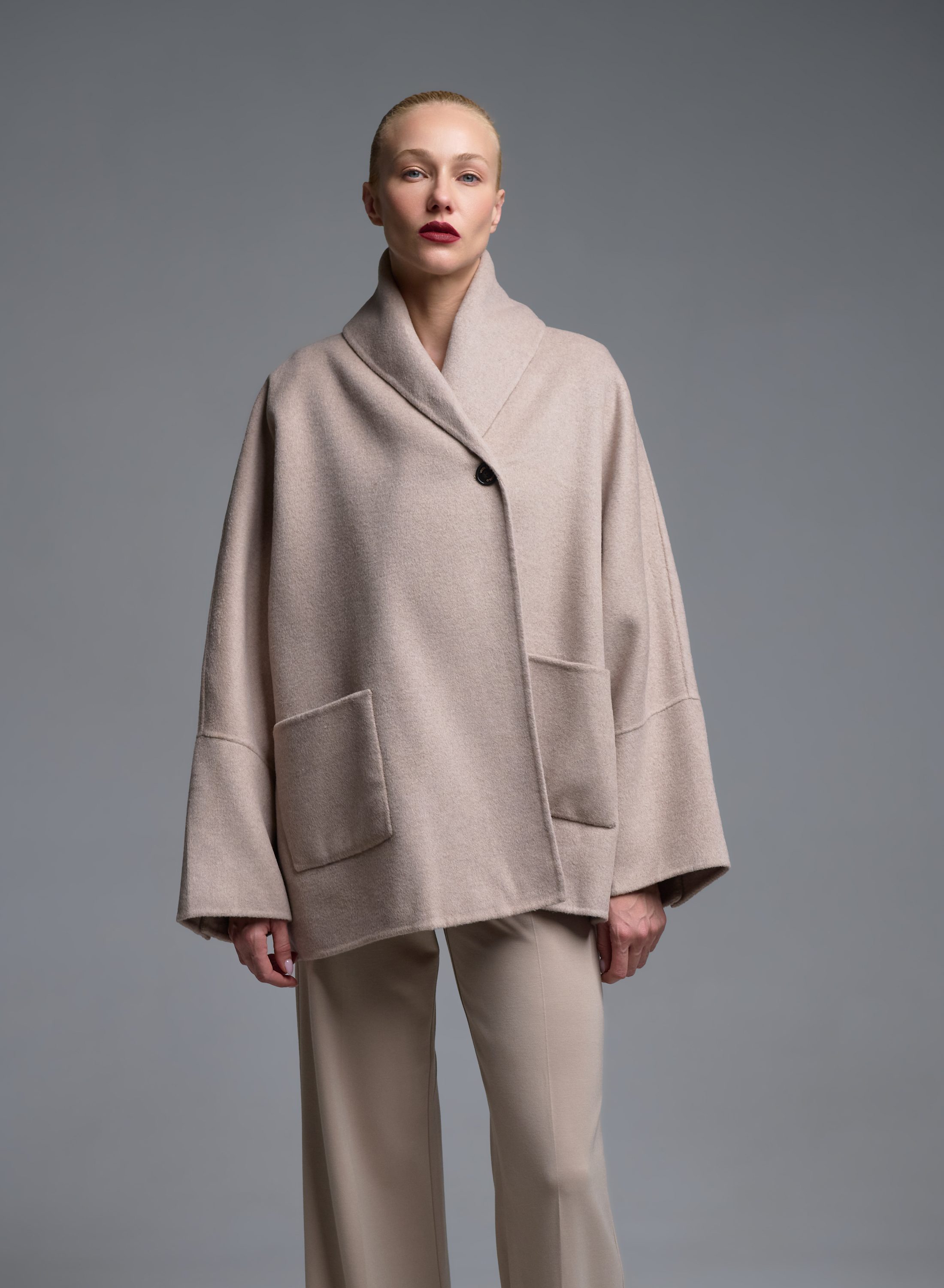 Beigr Cardigan Coat with tuxedo lapel Vicolo - 6