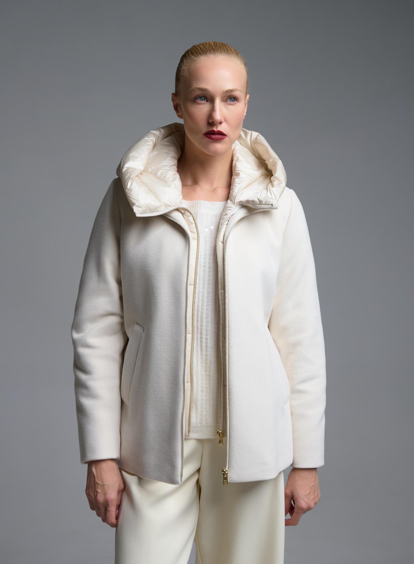 Ecru quilted Jacket with jersey and woven fabric and with detachable hood Emme Marella - 1