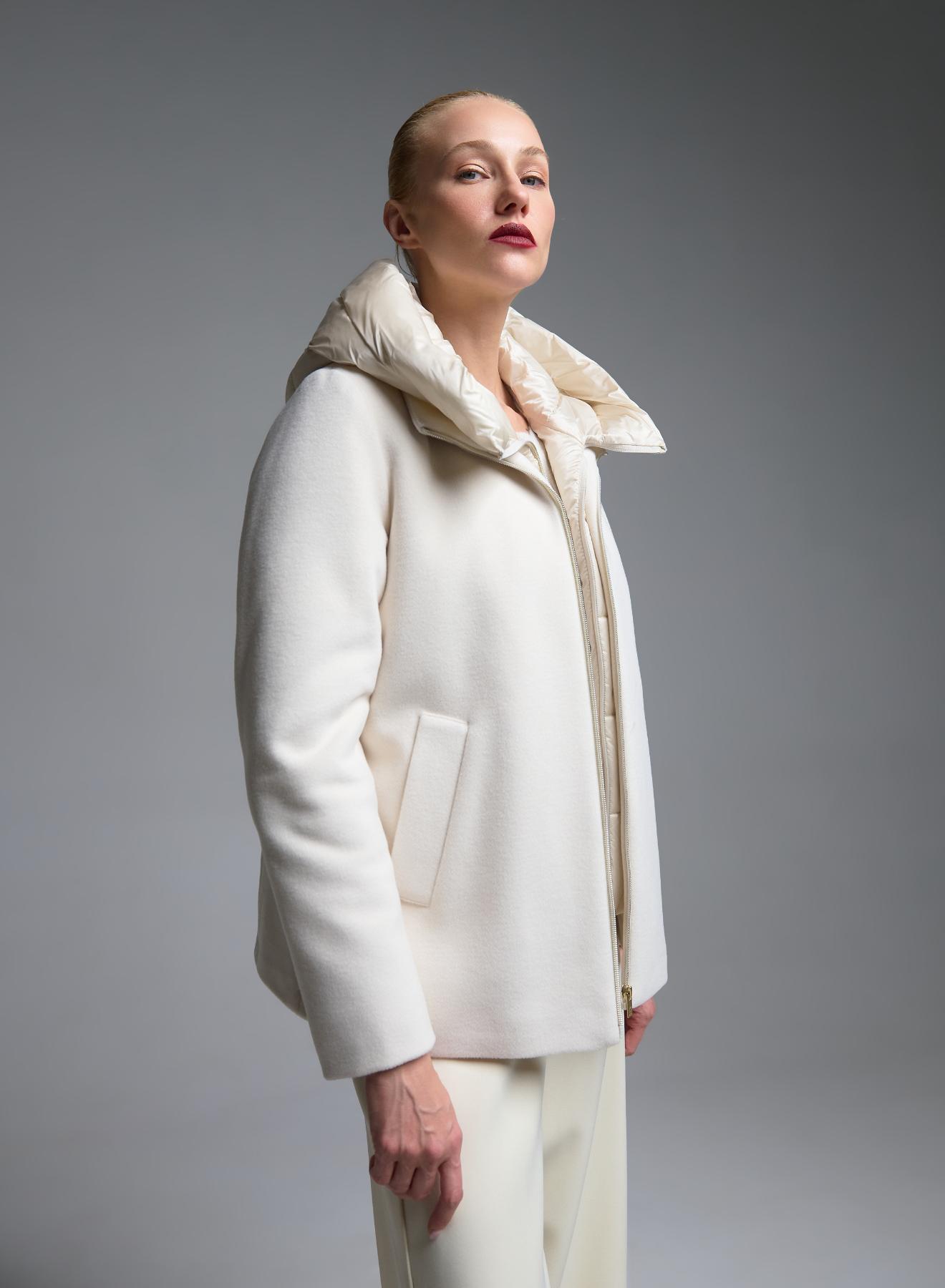 Ecru quilted Jacket with jersey and woven fabric and with detachable hood Emme Marella - 3