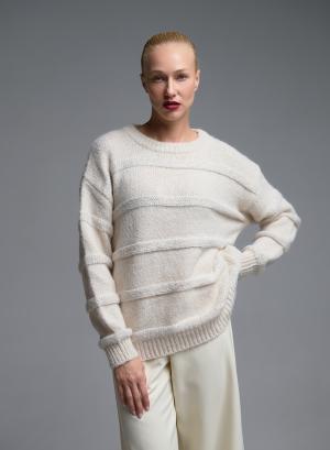 Λευκή πλεκτή Μπλούζα ριγέ με παγιέτες Beauty Women - 68782