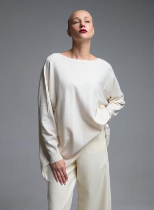 Εκρού oversized πλεκτή Μπλούζα με διακοσμητικά κουμπιά στη πλάτη Beauty Women - 68818