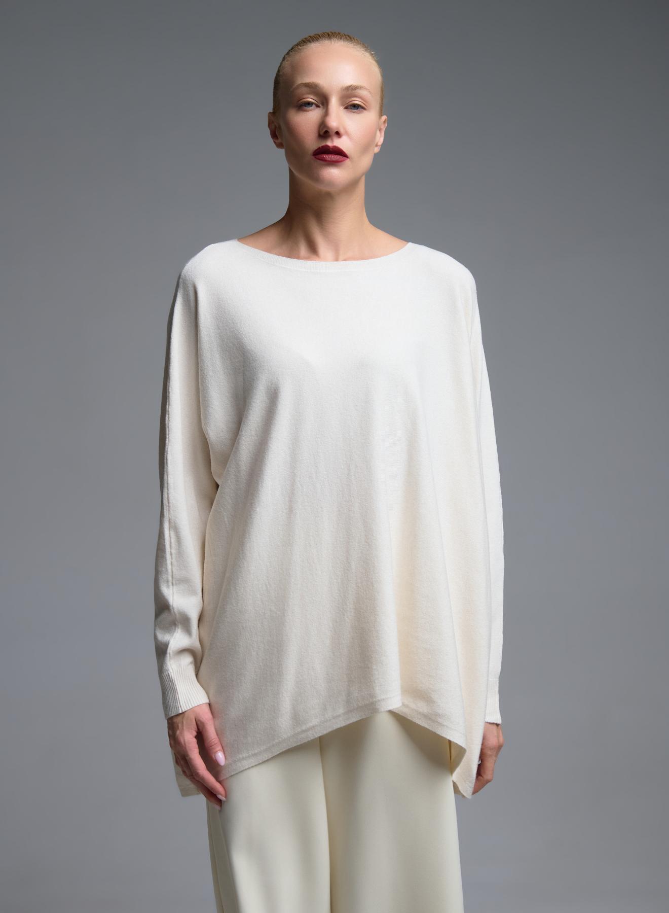 Εκρού oversized πλεκτή Μπλούζα με διακοσμητικά κουμπιά στη πλάτη Beauty Women - 2