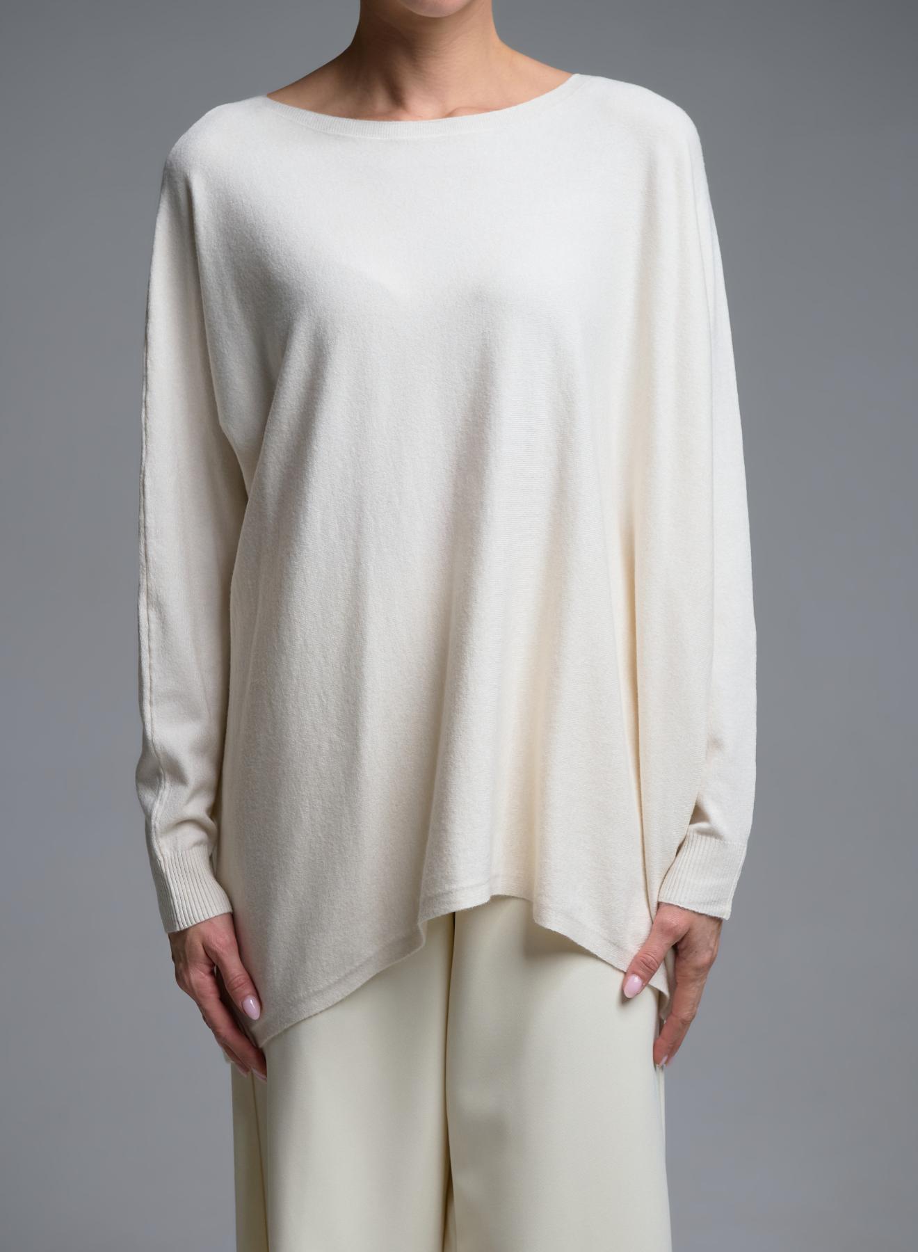 Εκρού oversized πλεκτή Μπλούζα με διακοσμητικά κουμπιά στη πλάτη Beauty Women - 3