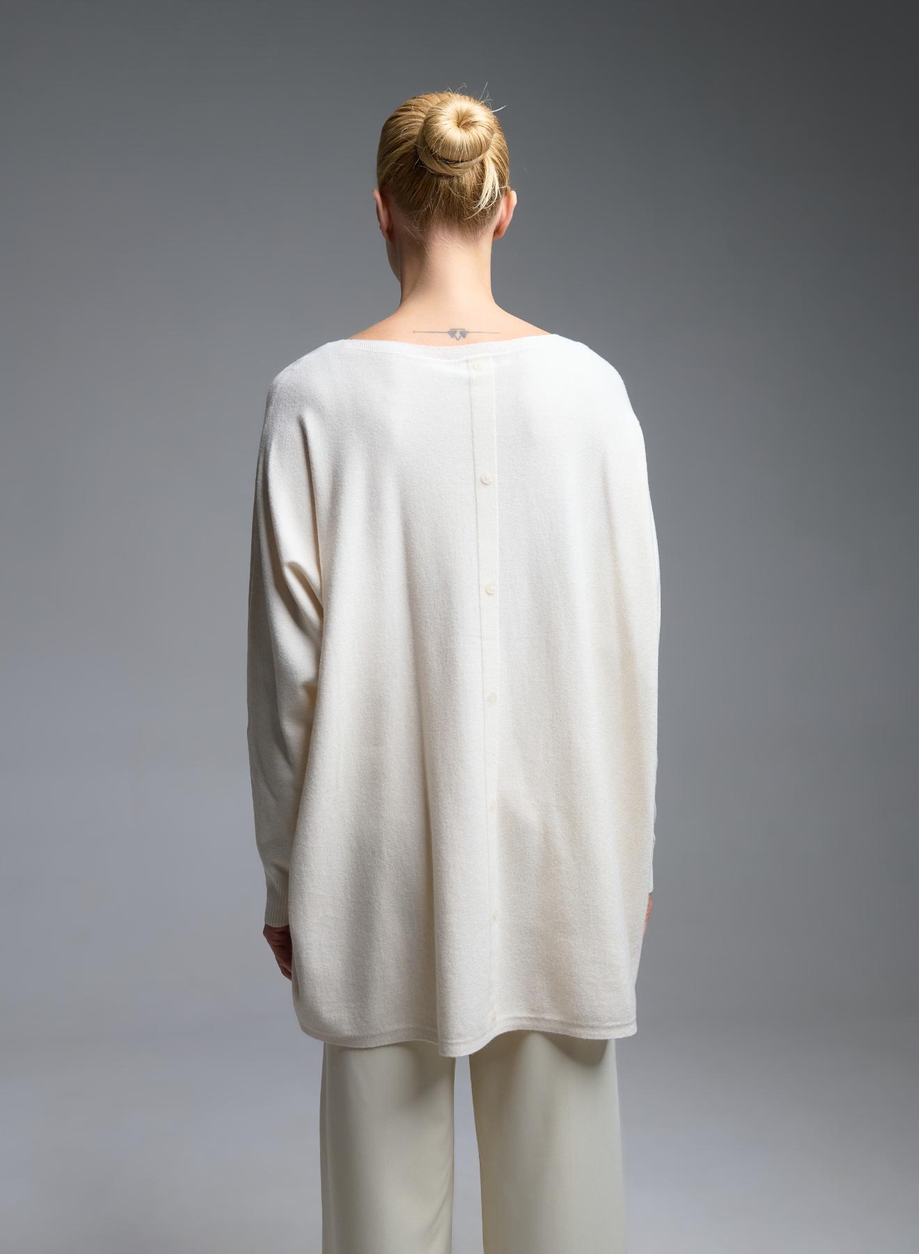 Εκρού oversized πλεκτή Μπλούζα με διακοσμητικά κουμπιά στη πλάτη Beauty Women - 5