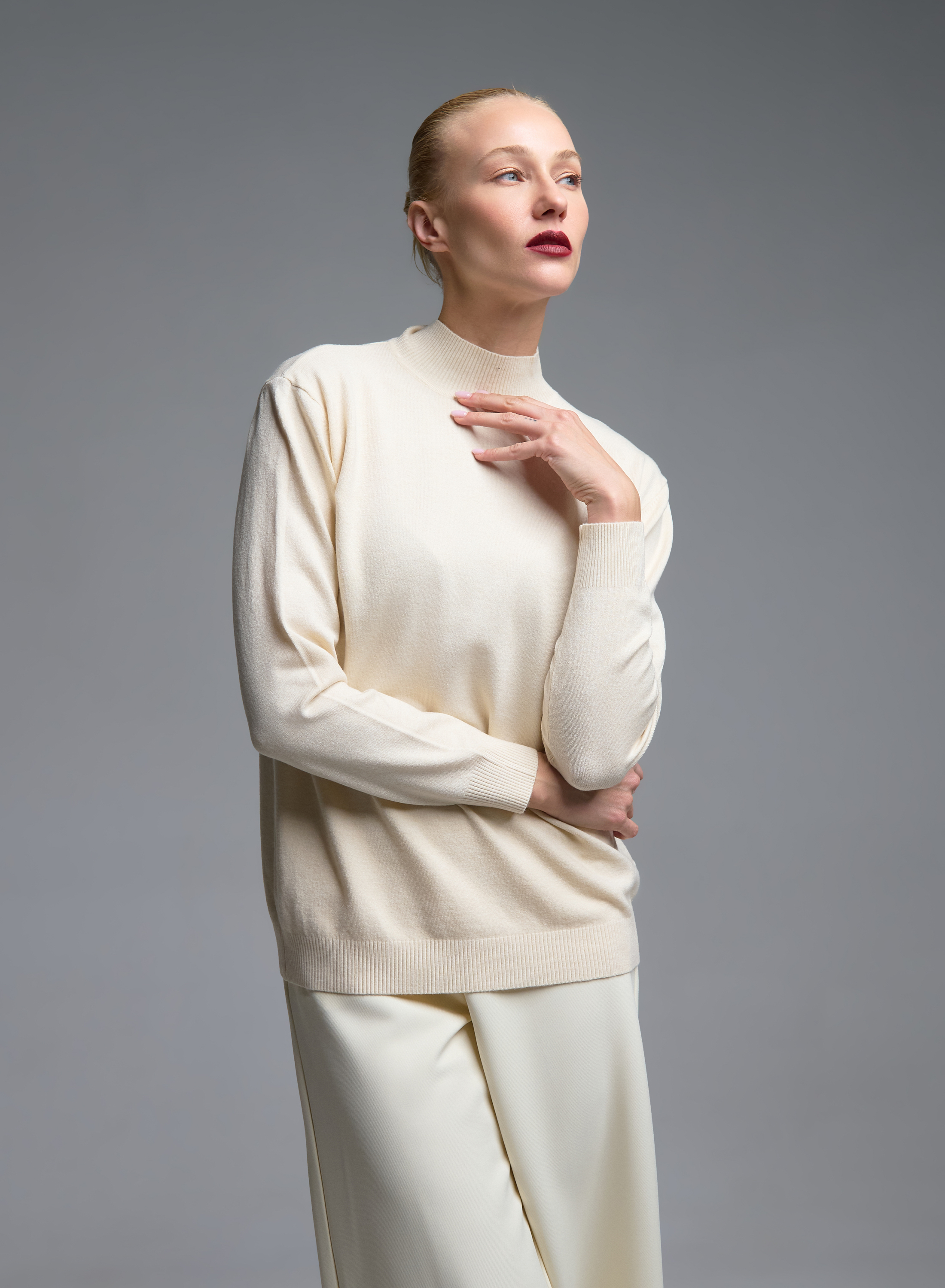 Ecru turtleneck knitted Blouse Beauty Woman - 0